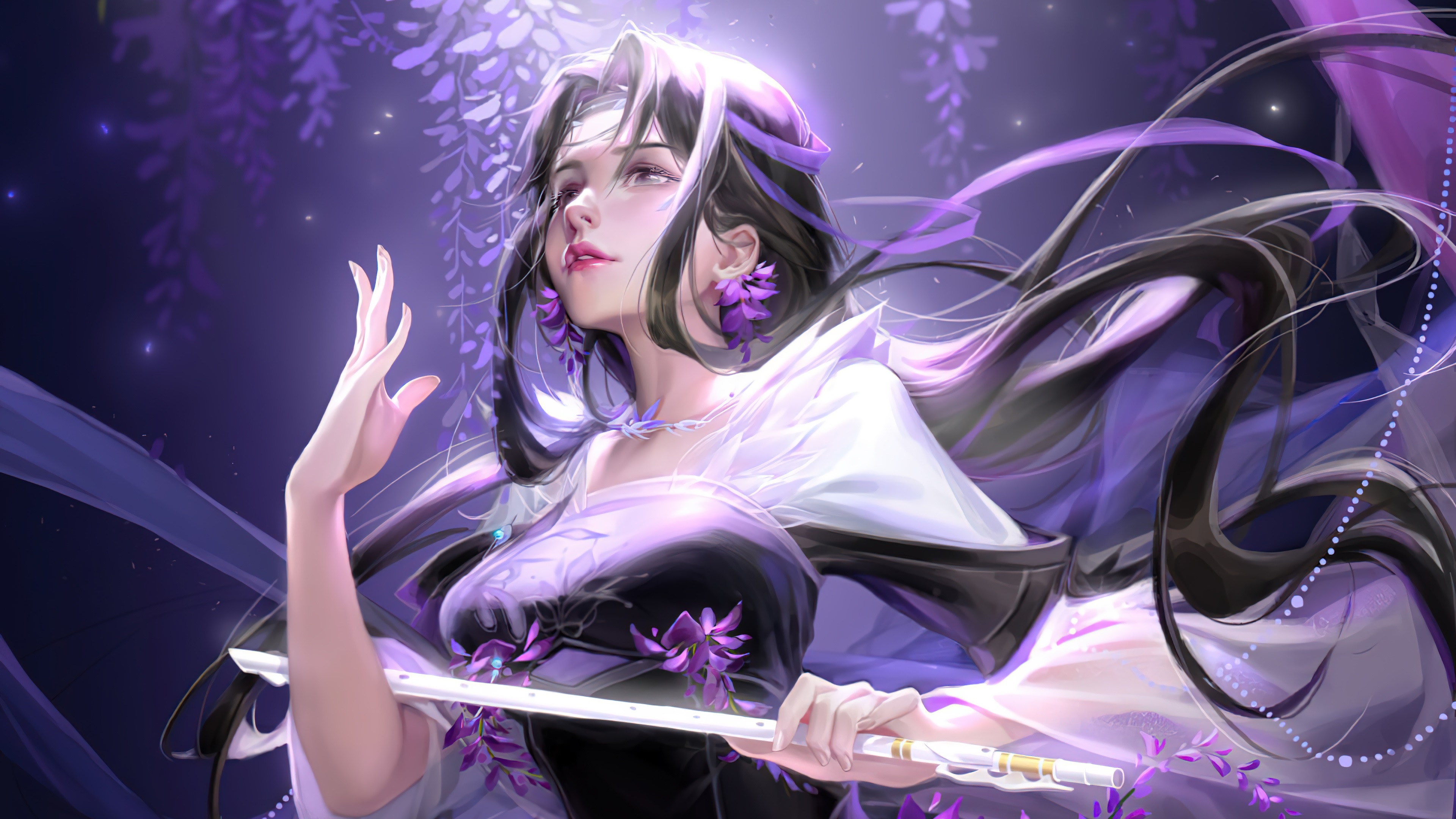 Digital Art Kochou Shinobu Women With Swords Purple Flowers Kimetsu No Yaiba 3840x2160