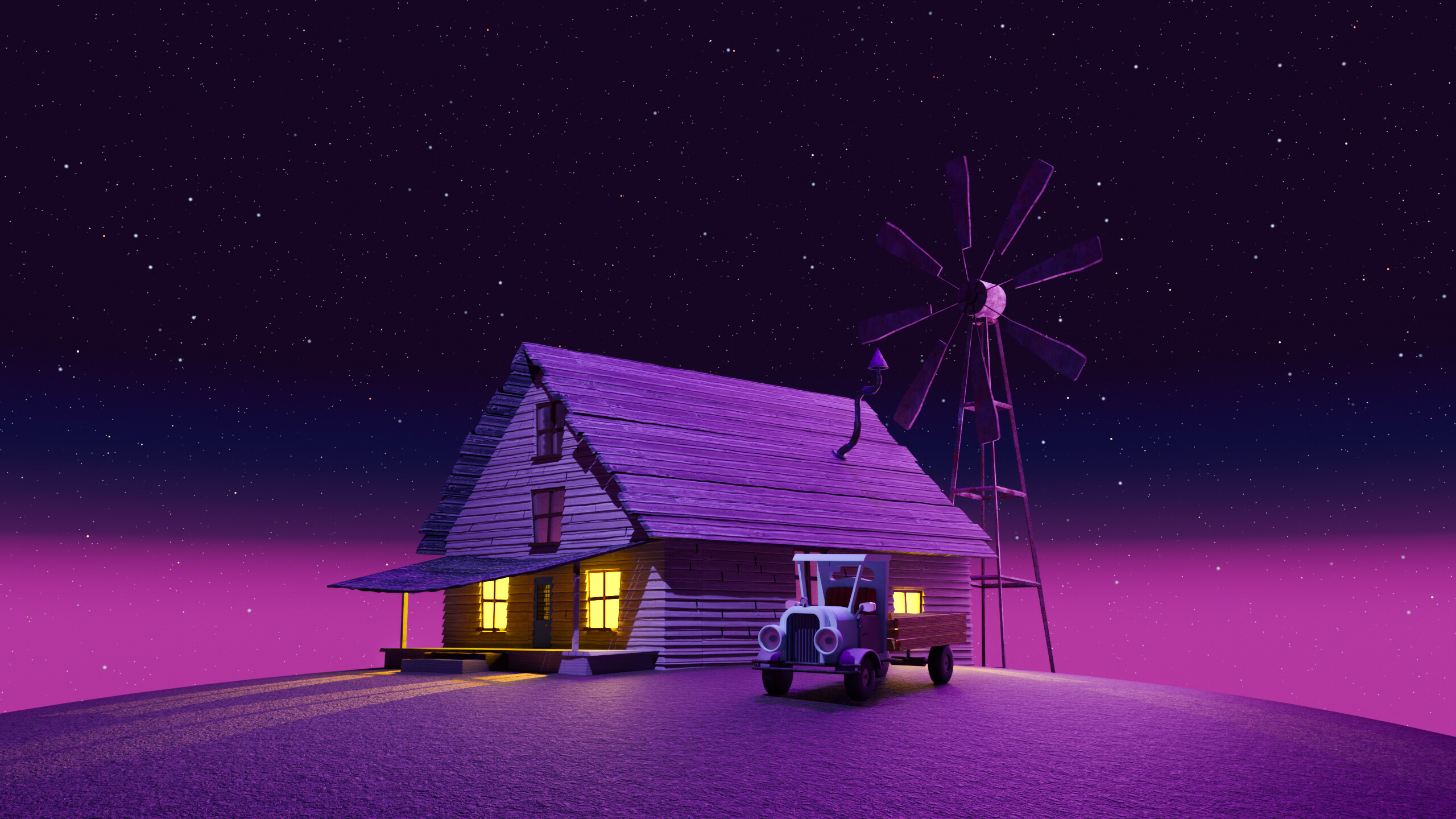 House Car Vehicle Night Windmill Purple Courage The Cowardly Dog 2560x1440