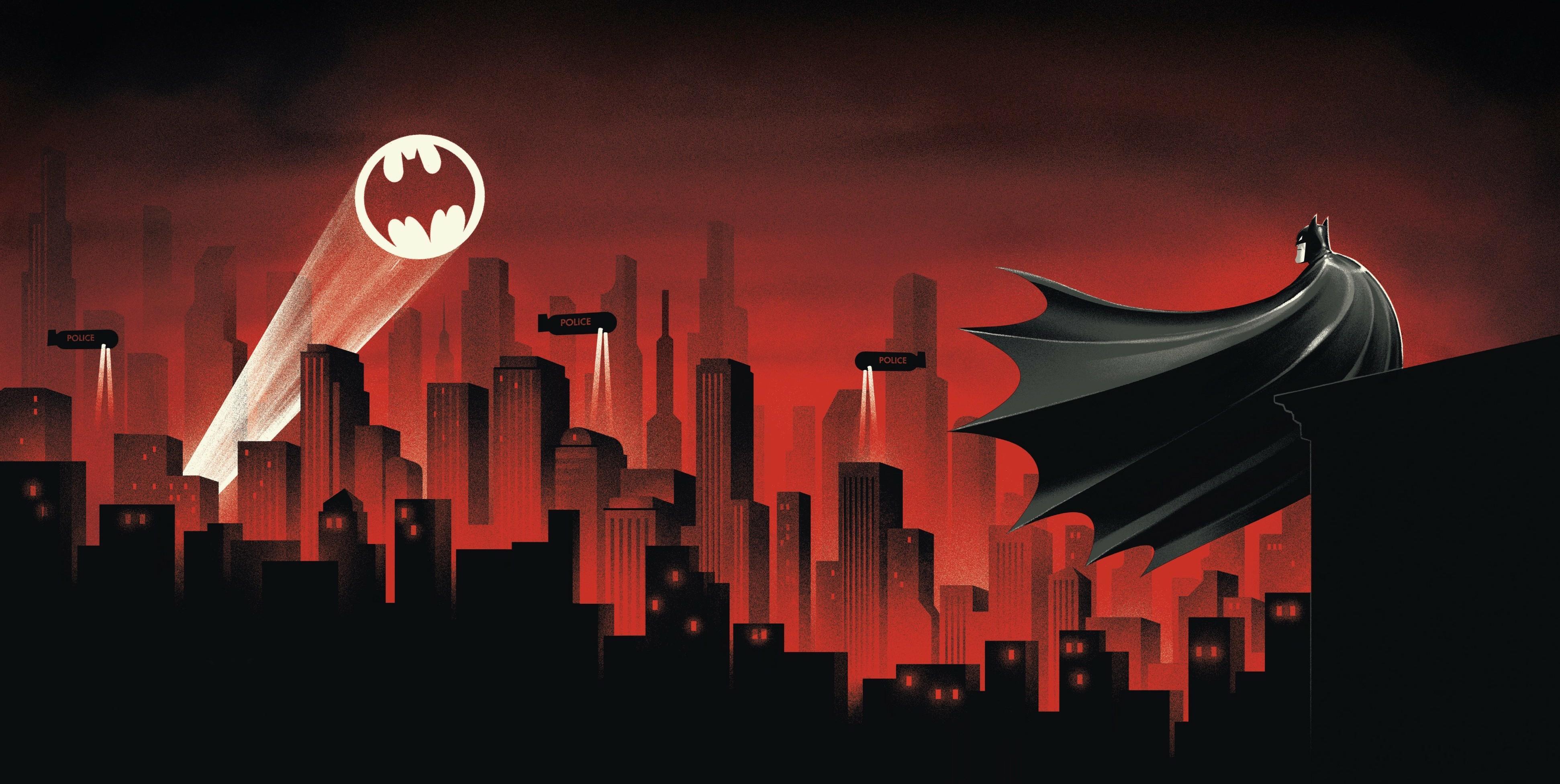 Digital Art Artwork Illustration Batman Superhero DC Comics City Cityscape Cape Night Building Skysc 3884x1953