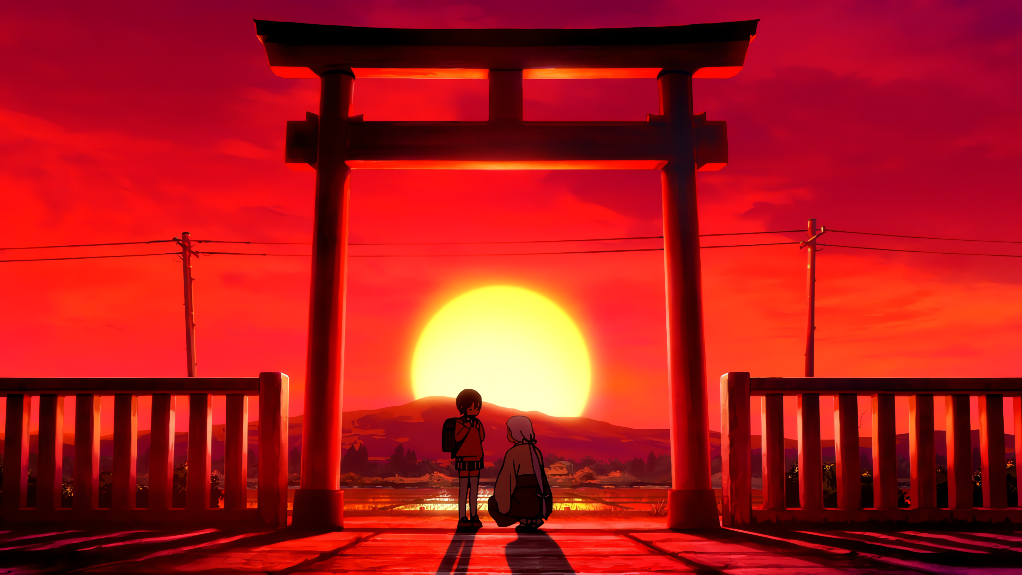 Dandadan Aliens Momo Ayase Sunset Torii 3320x1868