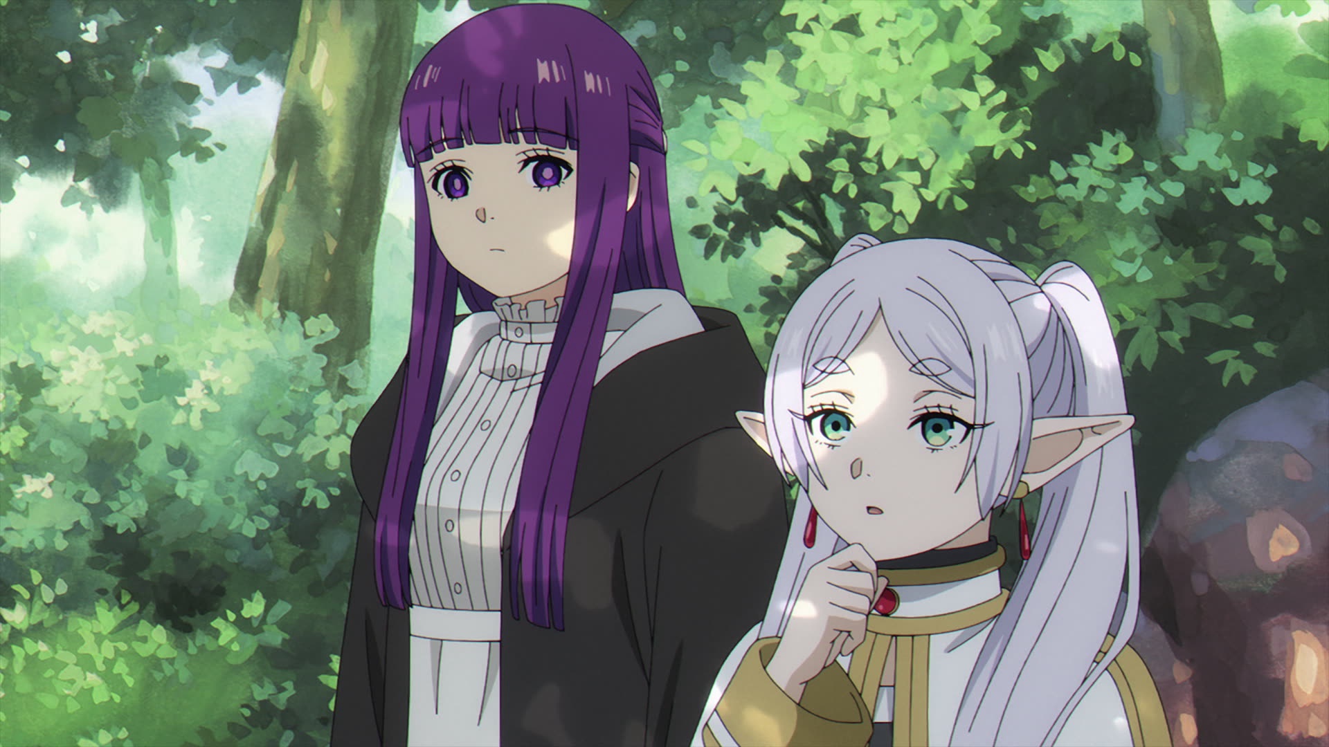 Sousou No Frieren Mages Fern Sousou No Frieren Frieren Purple Hair Twintails Gray Hair Diamond Earri 1920x1080