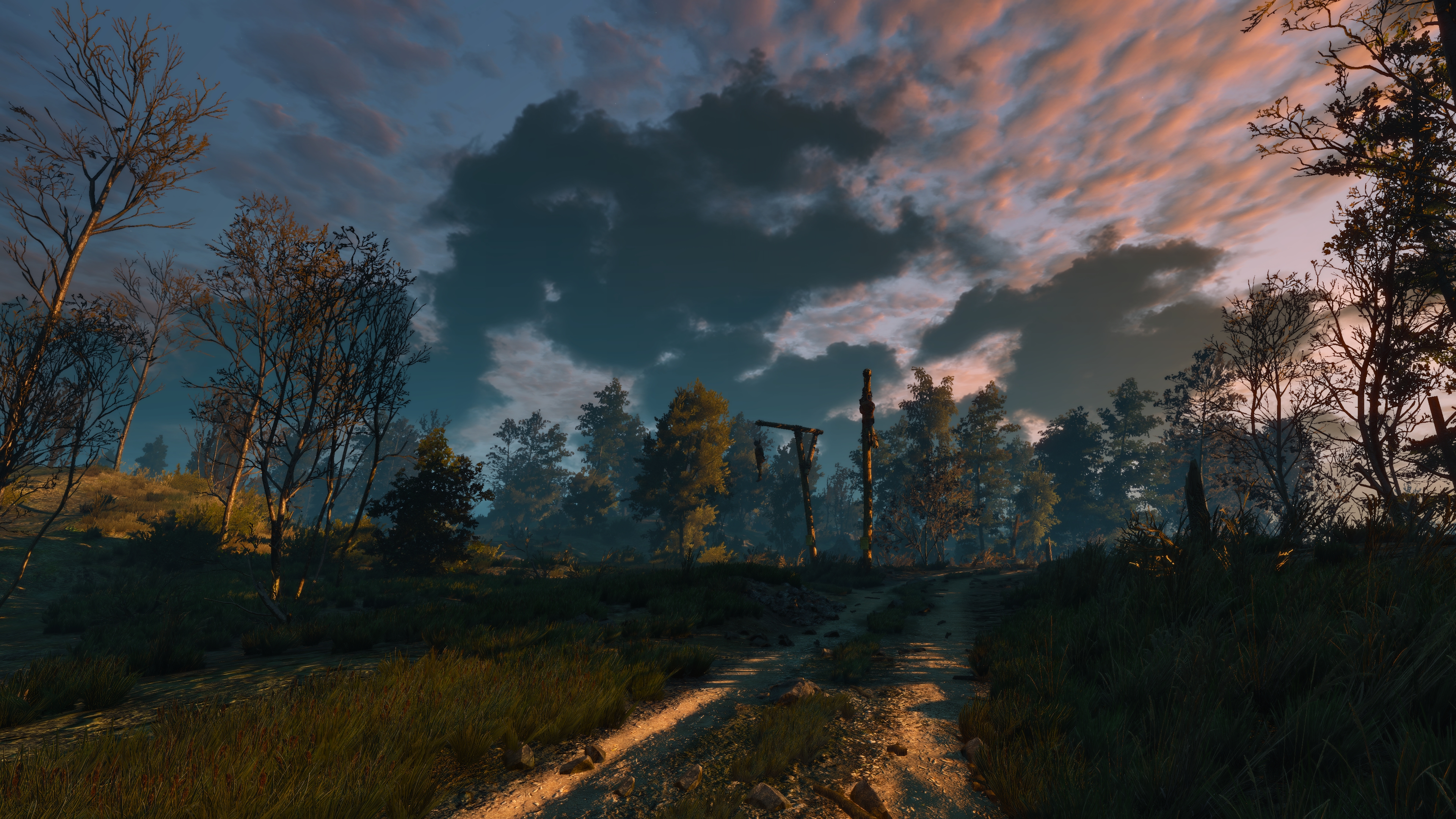 The Witcher 3 Wild Hunt Screen Shot Video Games Clouds Dawn Road Trees Landscape 3840x2160