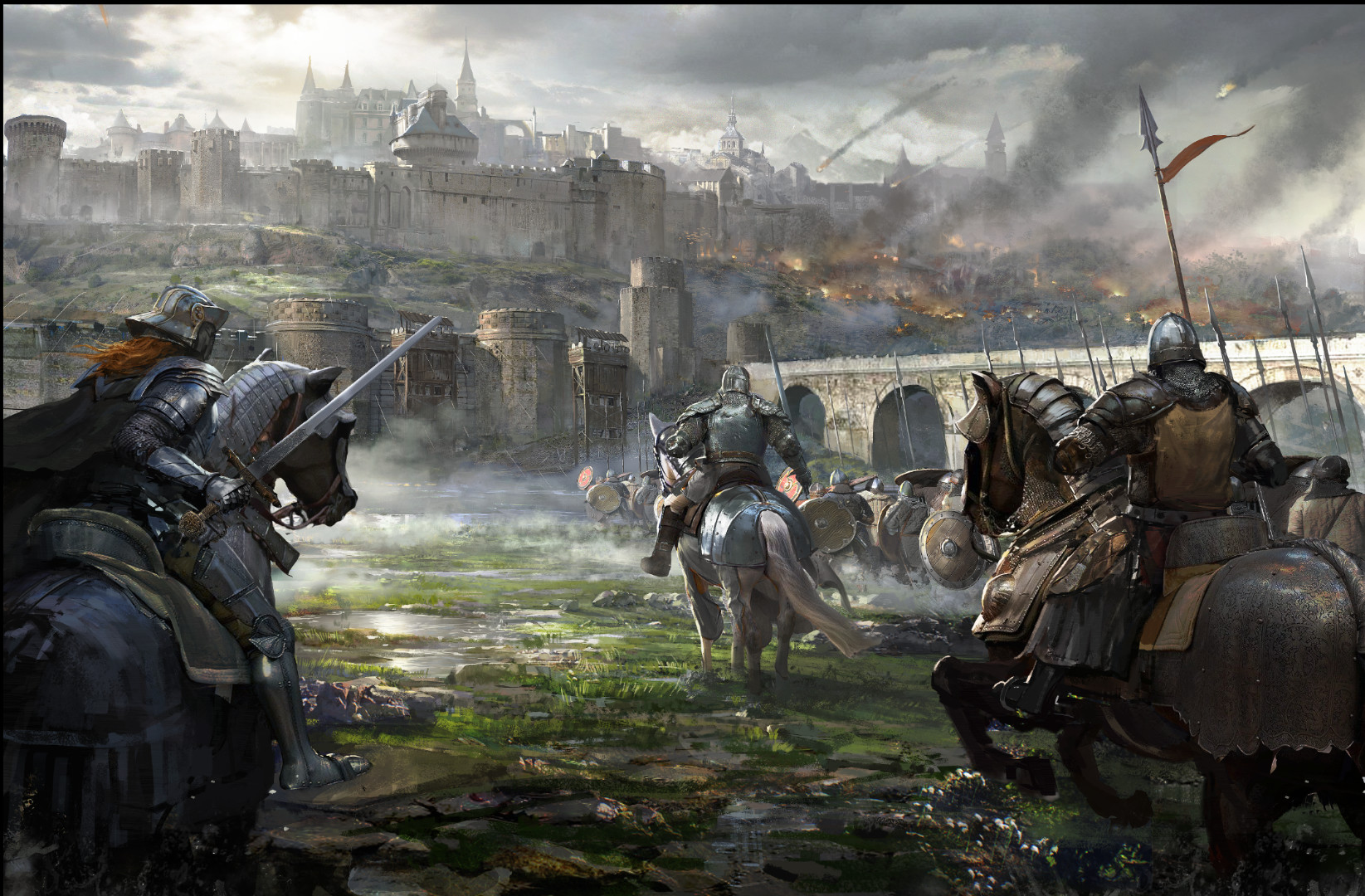 Fantasy Art Fantasy Castle Knight Horse Army Battle Assault Structures Wall 1645x1080