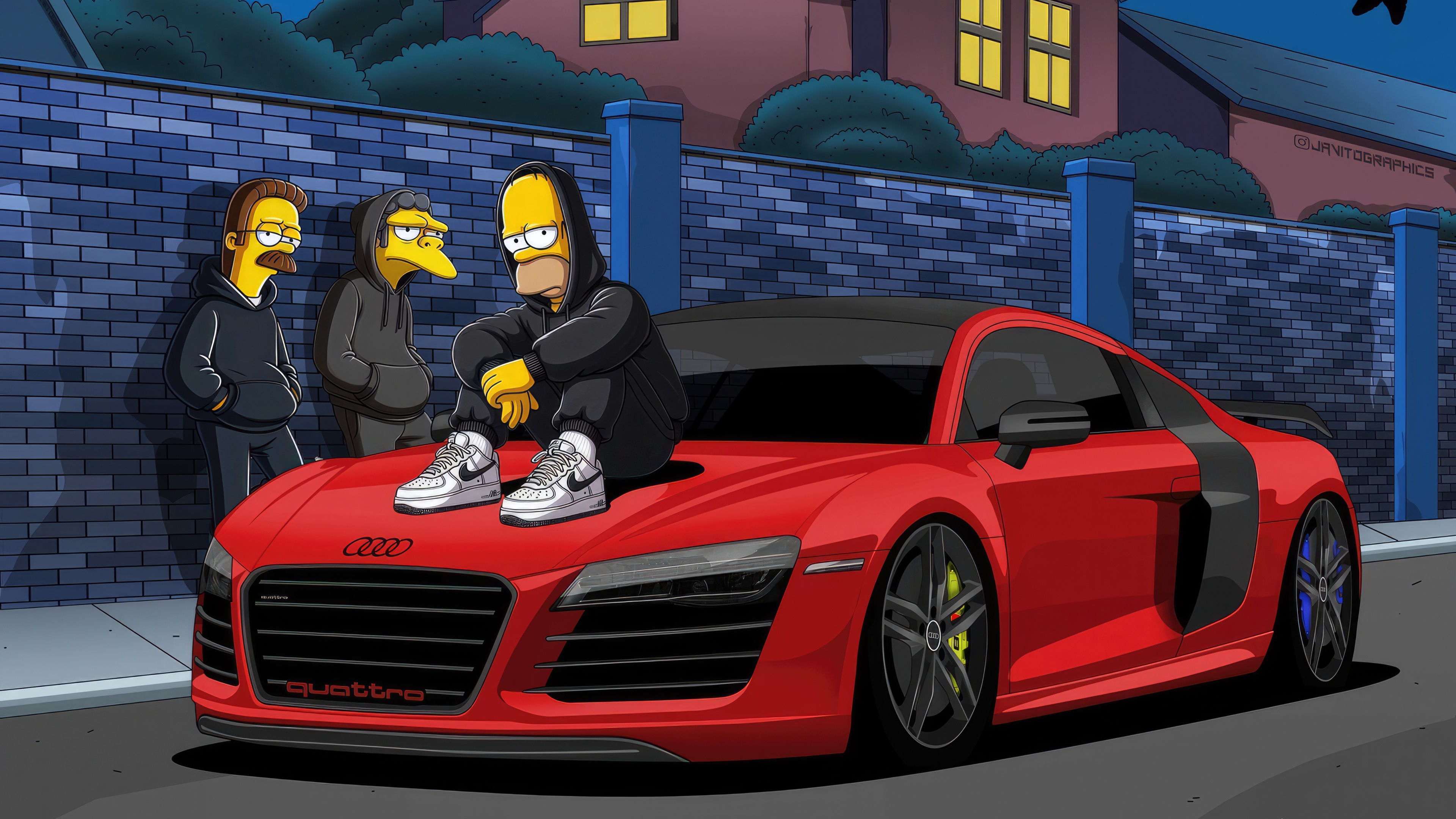 The Simpsons Audi Car Springfield Homer Simpson Audi R8 Ned Flanders Moe Sislag 3840x2160