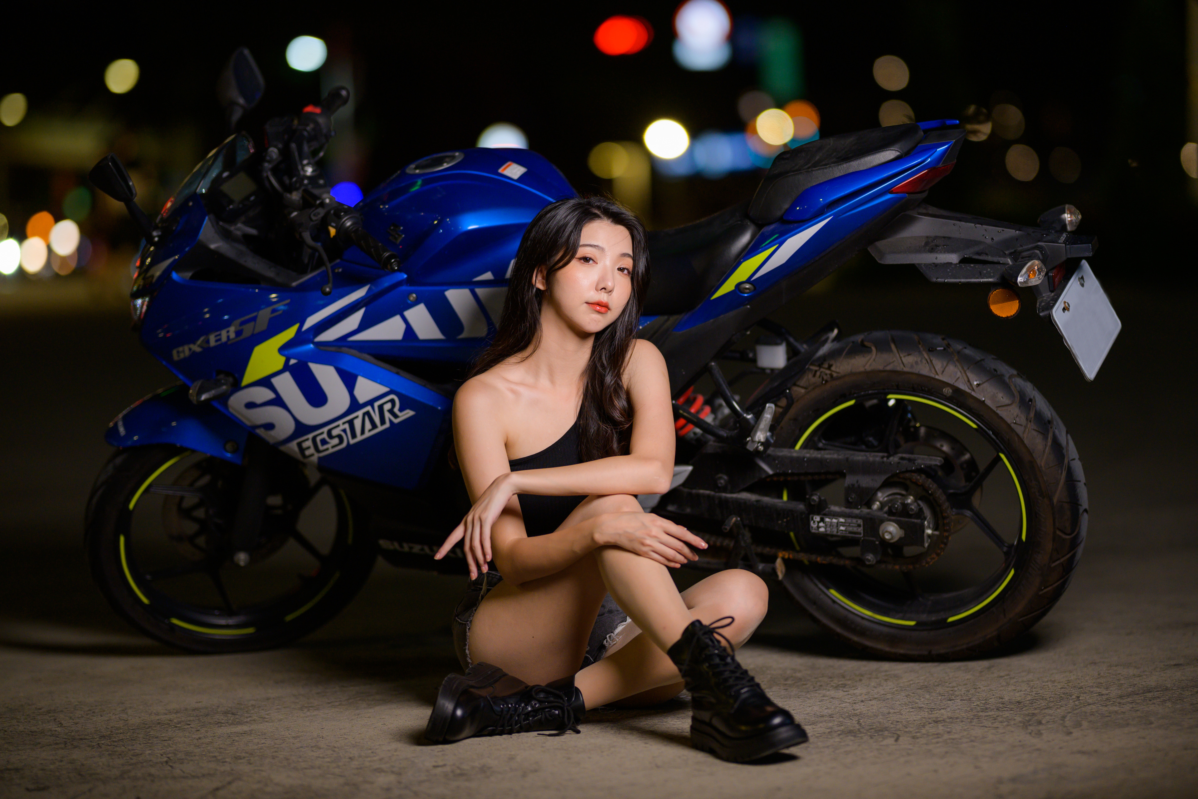 Asian Model Women Long Hair Dark Hair Sitting Motorcycle No Socks 3840x2560