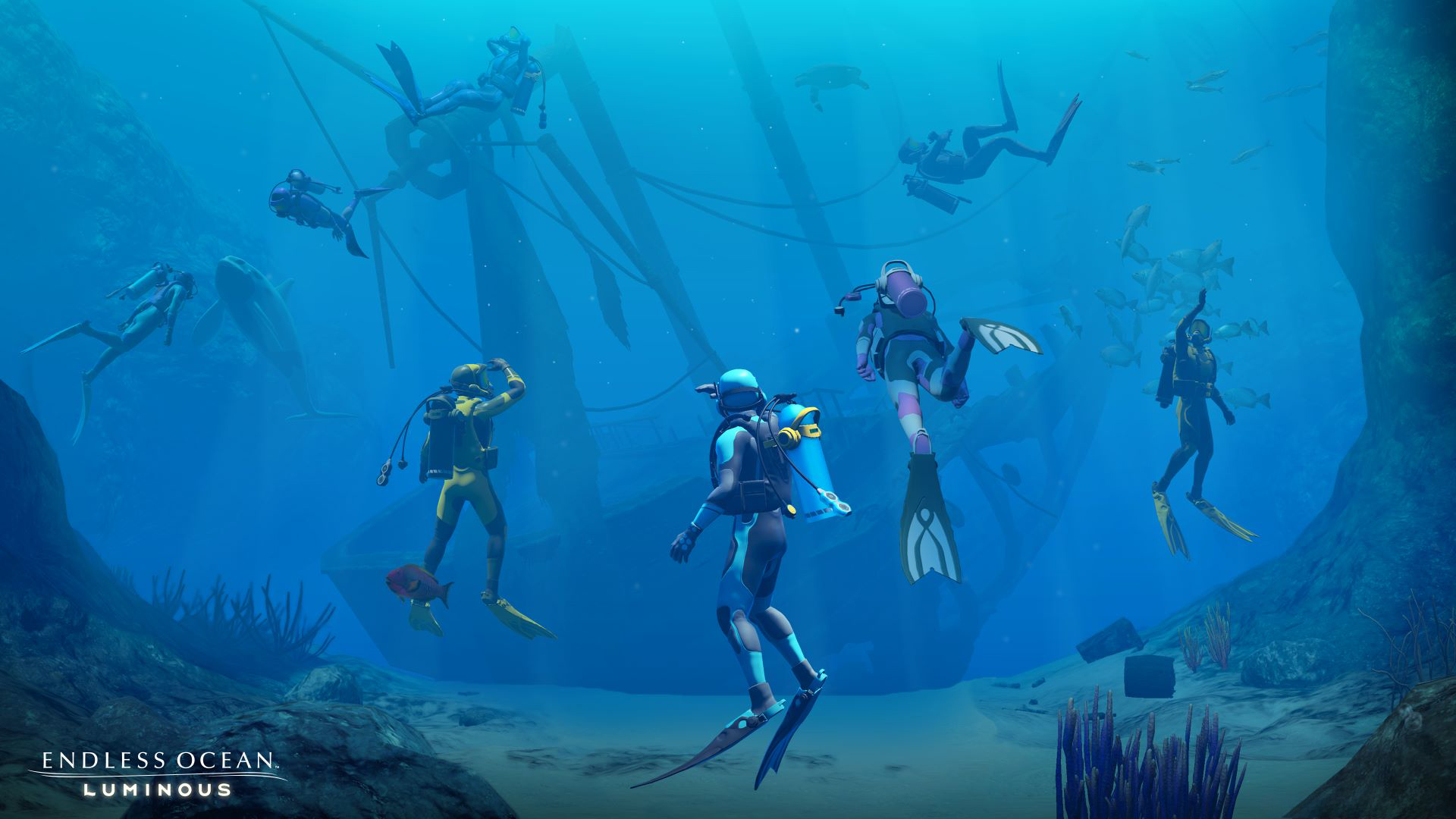 Endless Ocean Endless Ocean Luminous Video Game Art Scuba Scuba Diving Manta Rays Fish Coral 1920x1080
