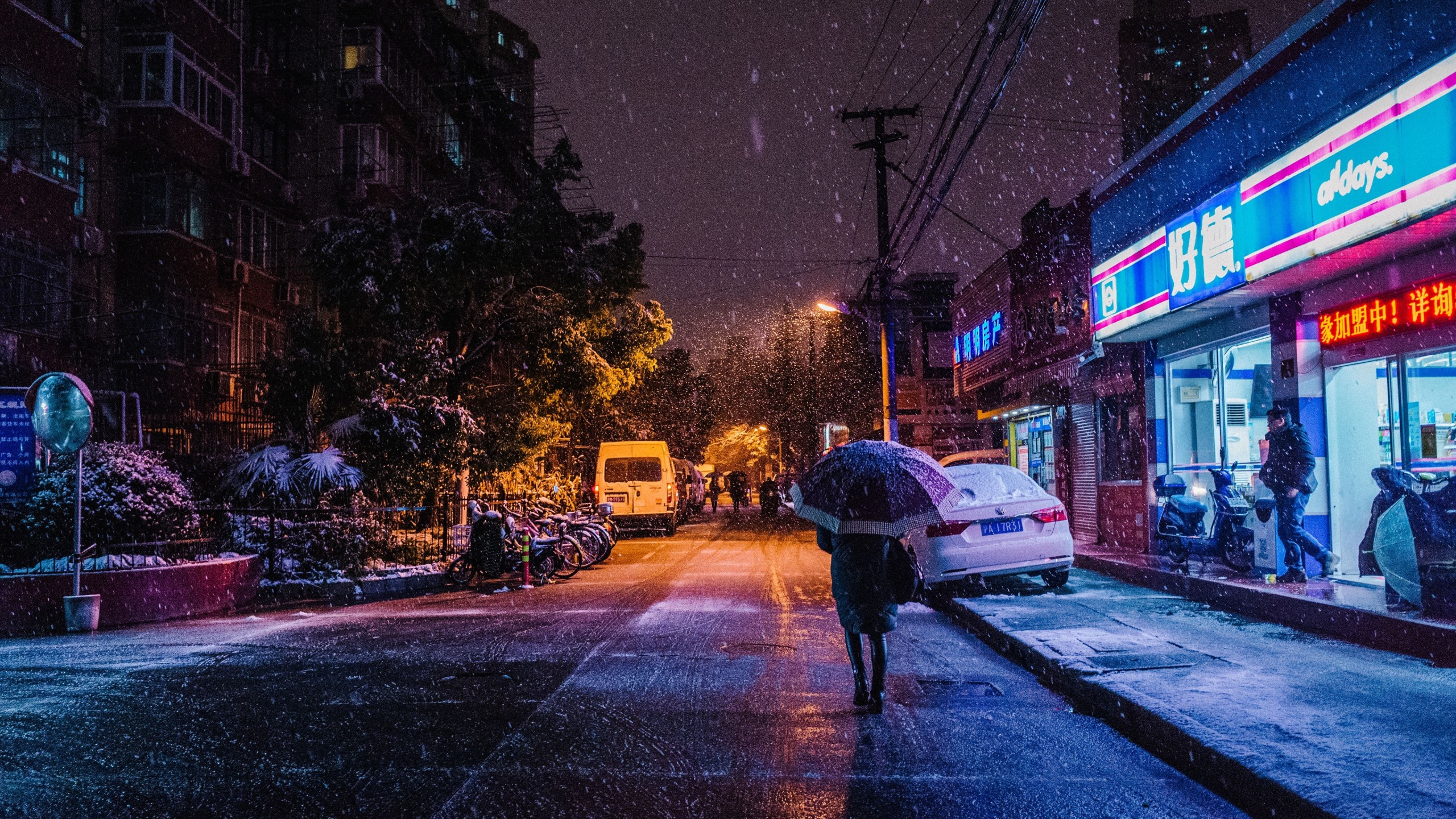 Snow Asia Night City Vibes Night Life 2560x1440