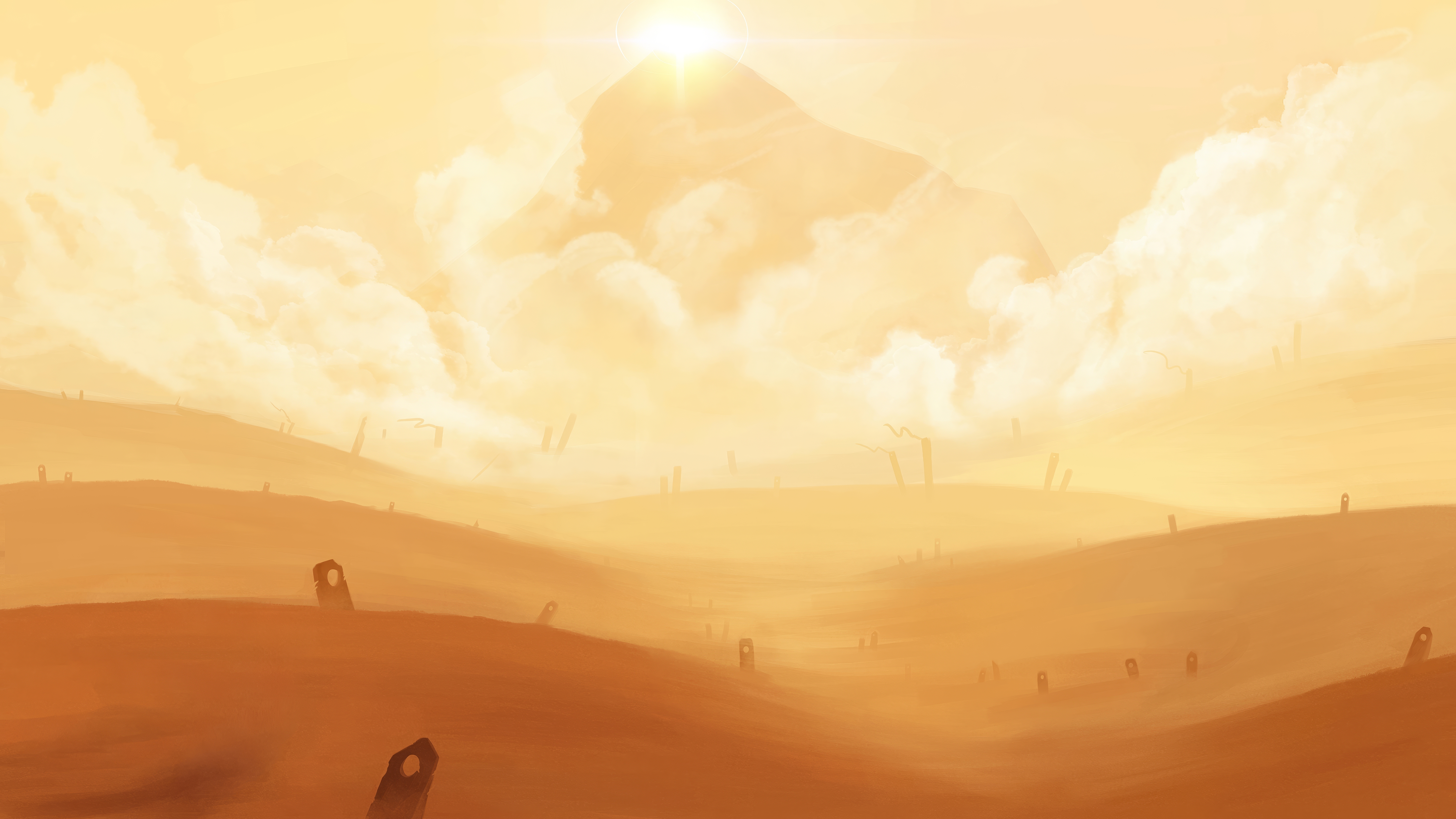 Journey Game Desert Orange Yellow Clouds Drawn 6400x3600