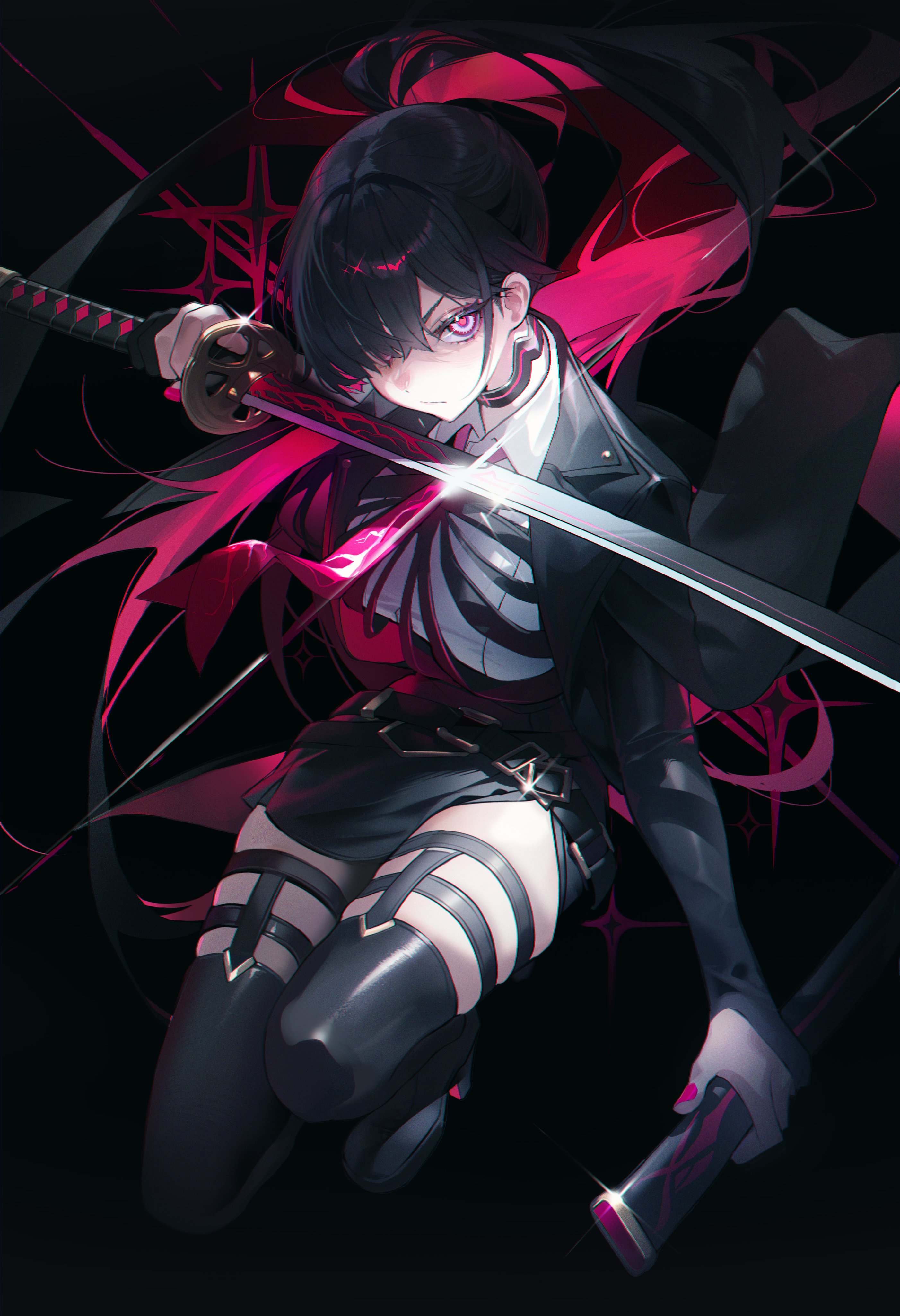 Cerberus Legendary Sword Okazu Anime Girls Anime Illustration Artwork Digital Art Black Hair Multi C 2803x4096