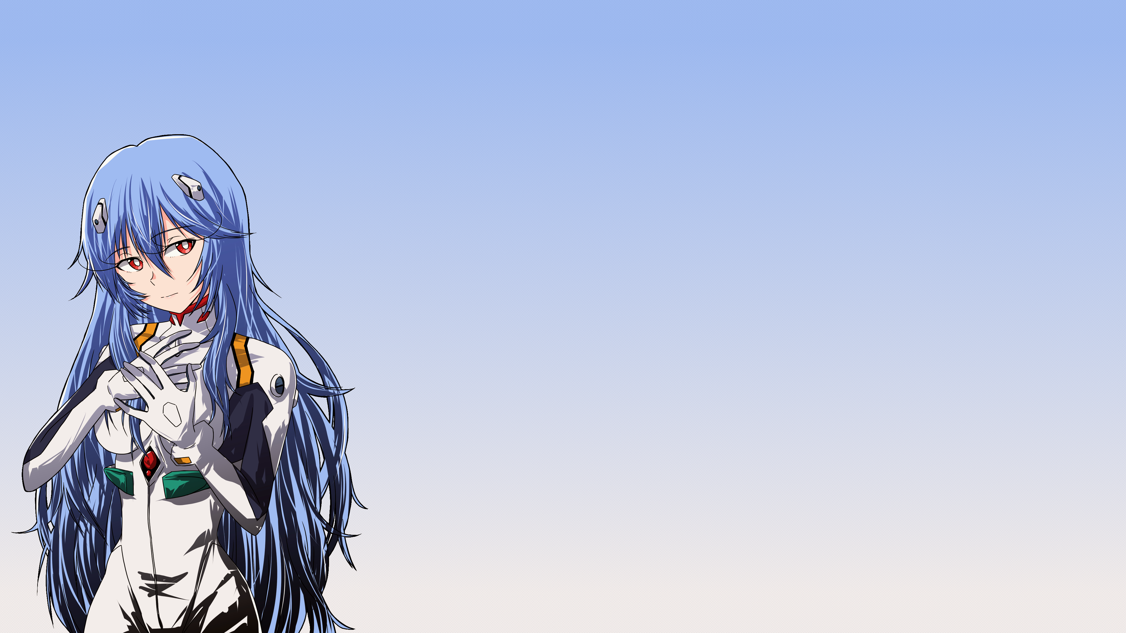 Ayanami Rei Plugsuit Tight Clothing Blue Hair Long Hair Red Eyes Gradient Bangs Blunt Bangs Neon Gen 3840x2160