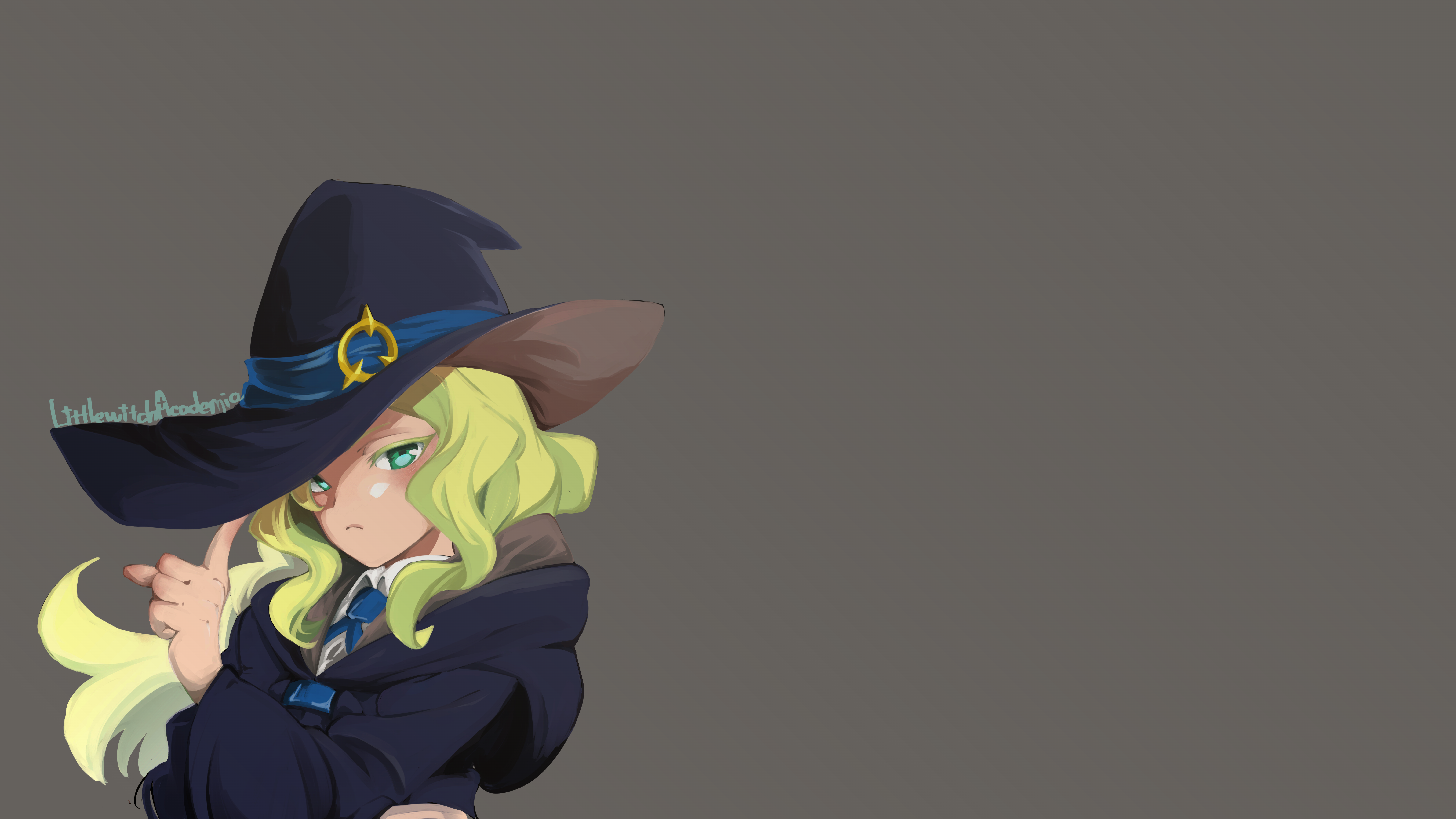 Anime Girls Anime Looking At Viewer Simple Background Hat Gray Background Little Witch Academia Dian 7680x4320