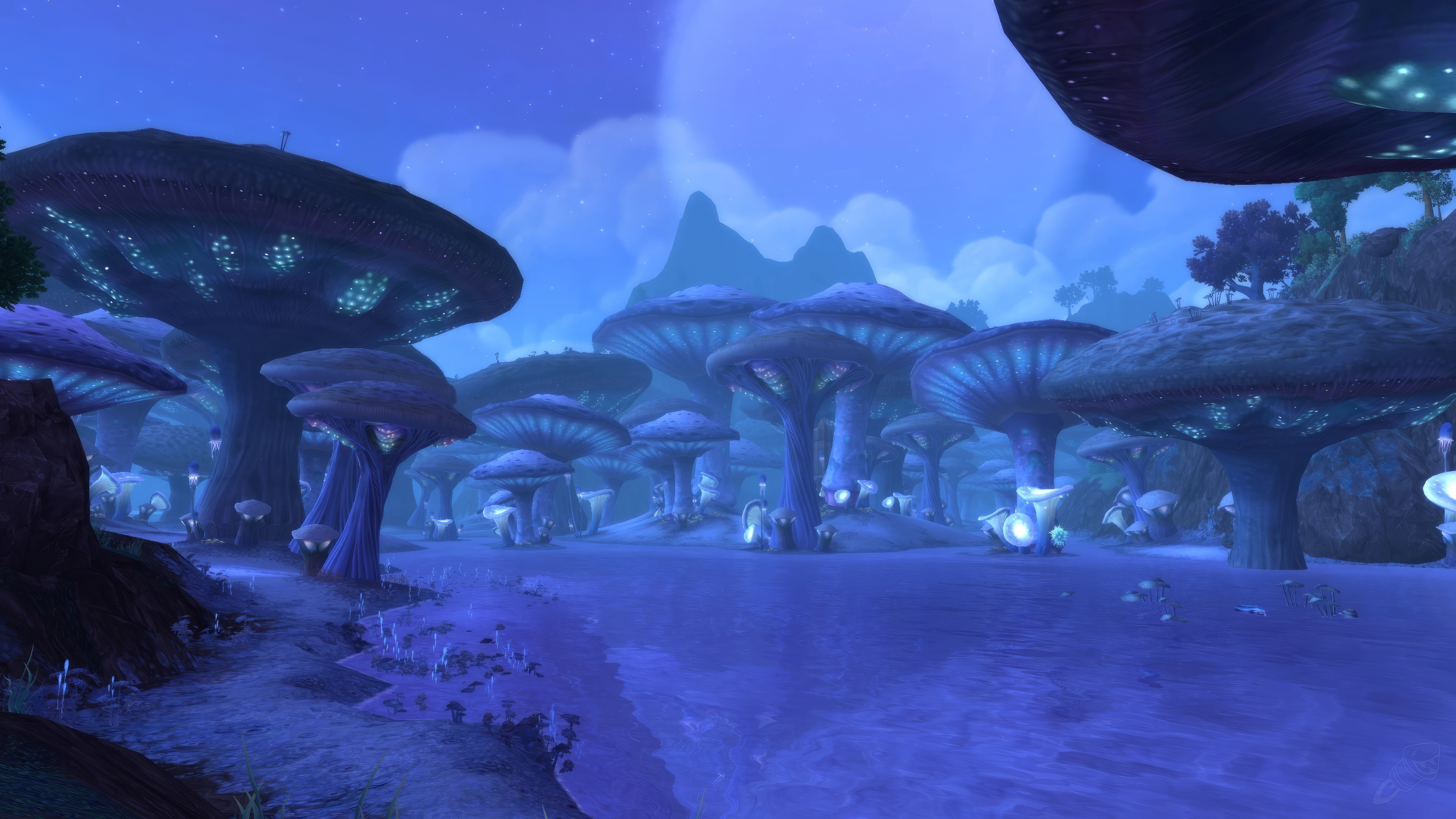 Video Game Art World Of Warcraft Night Blue Neon Trees 5120x2880