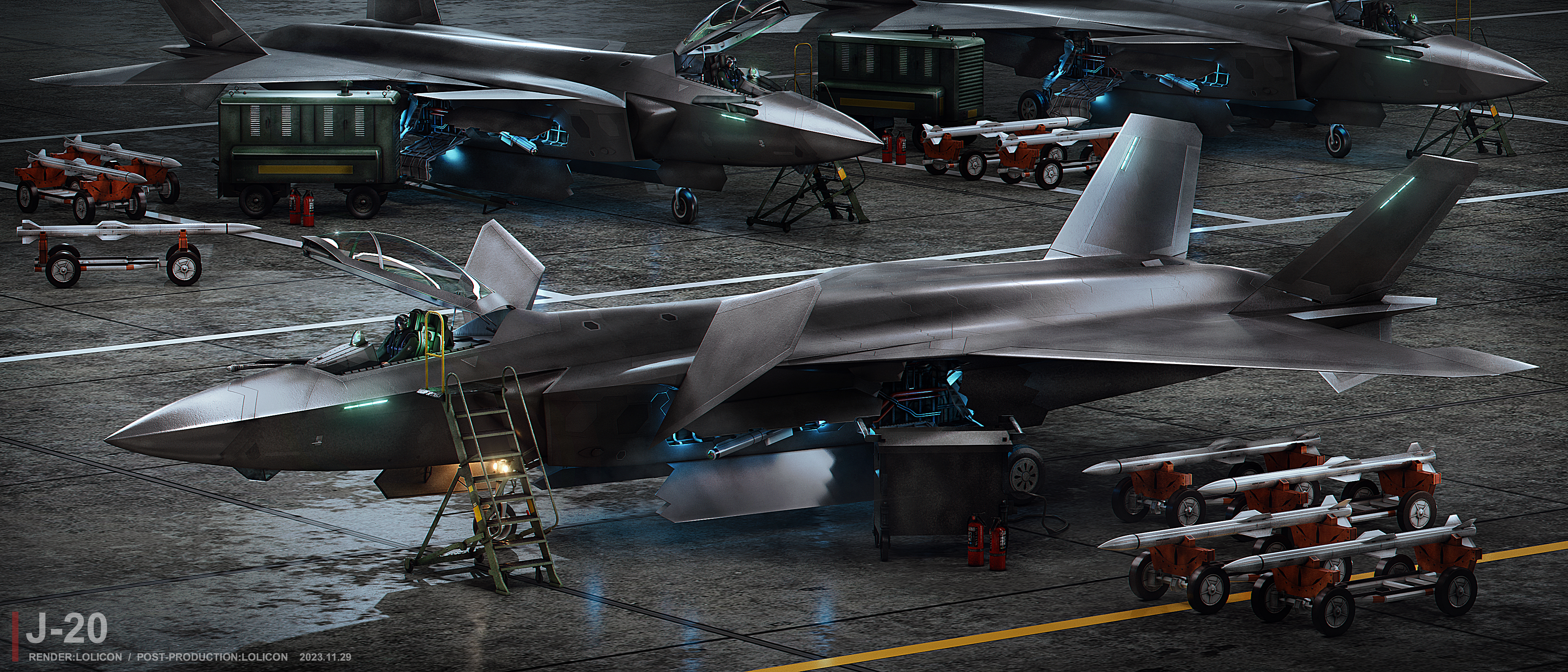 Chengdu J 20 Chinese Aircraft Jet Fighter Aircraft CGi Artwork Rocket Airfield 4000x1715