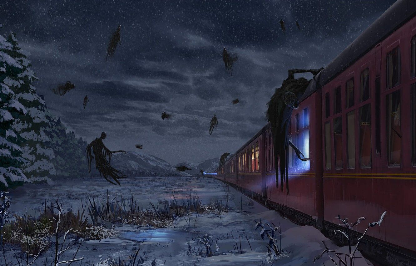 Digital Art Hogwarts Express Dementors Harry Potter Train Snow Snowing 1332x850