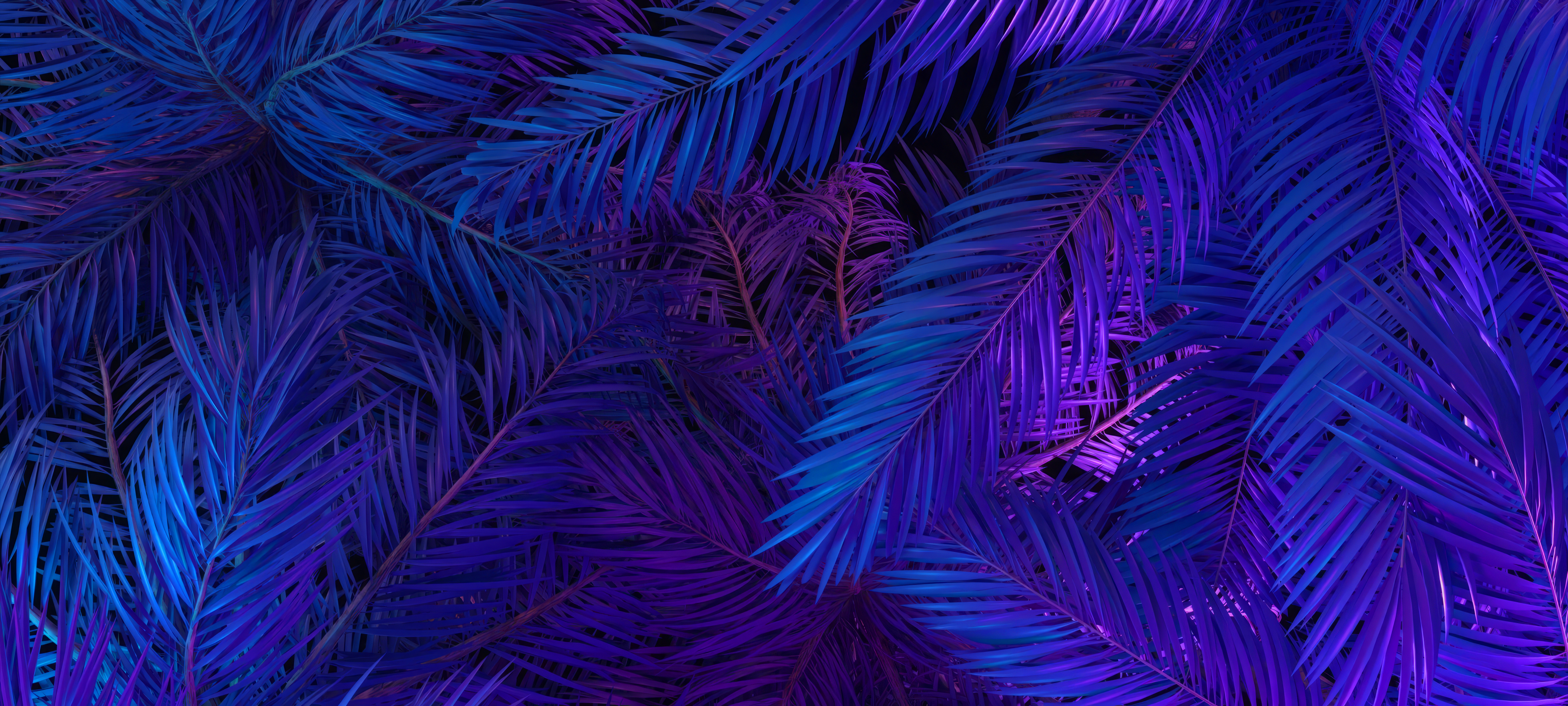 Ferns Neon Blue Bright Digital Art 7200x3240