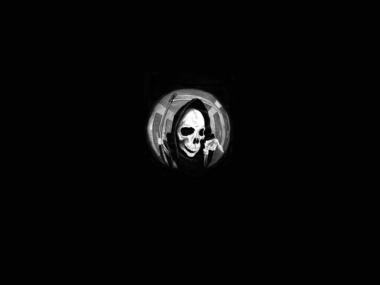 Simple Background Monochrome Dark Black Background Death Character Peephole 1280x960