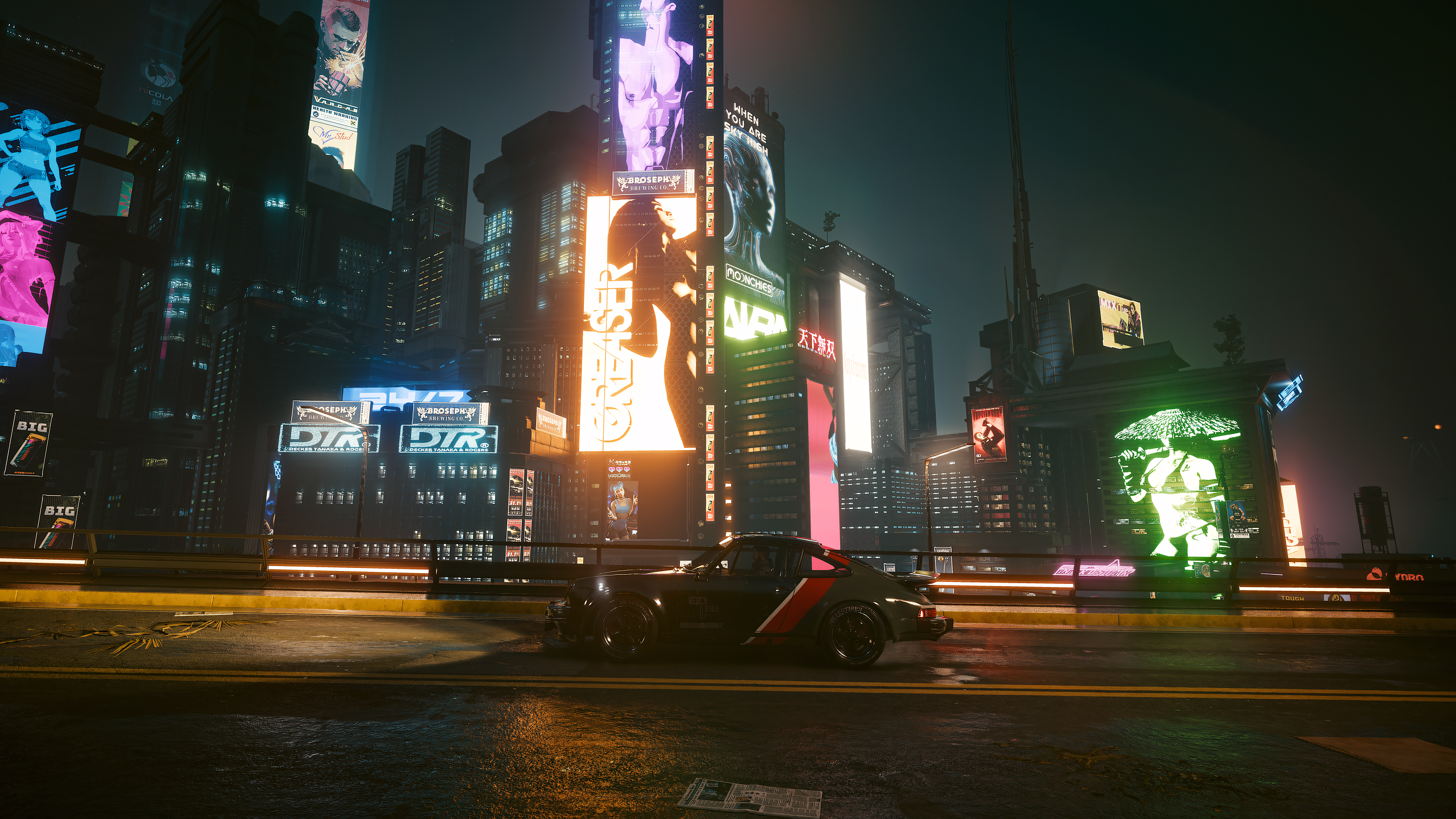 Porsche Car Cyberpunk 2077 Futurism Neon Video Games Video Game Art City Road Reflection Dark Night  3840x2160