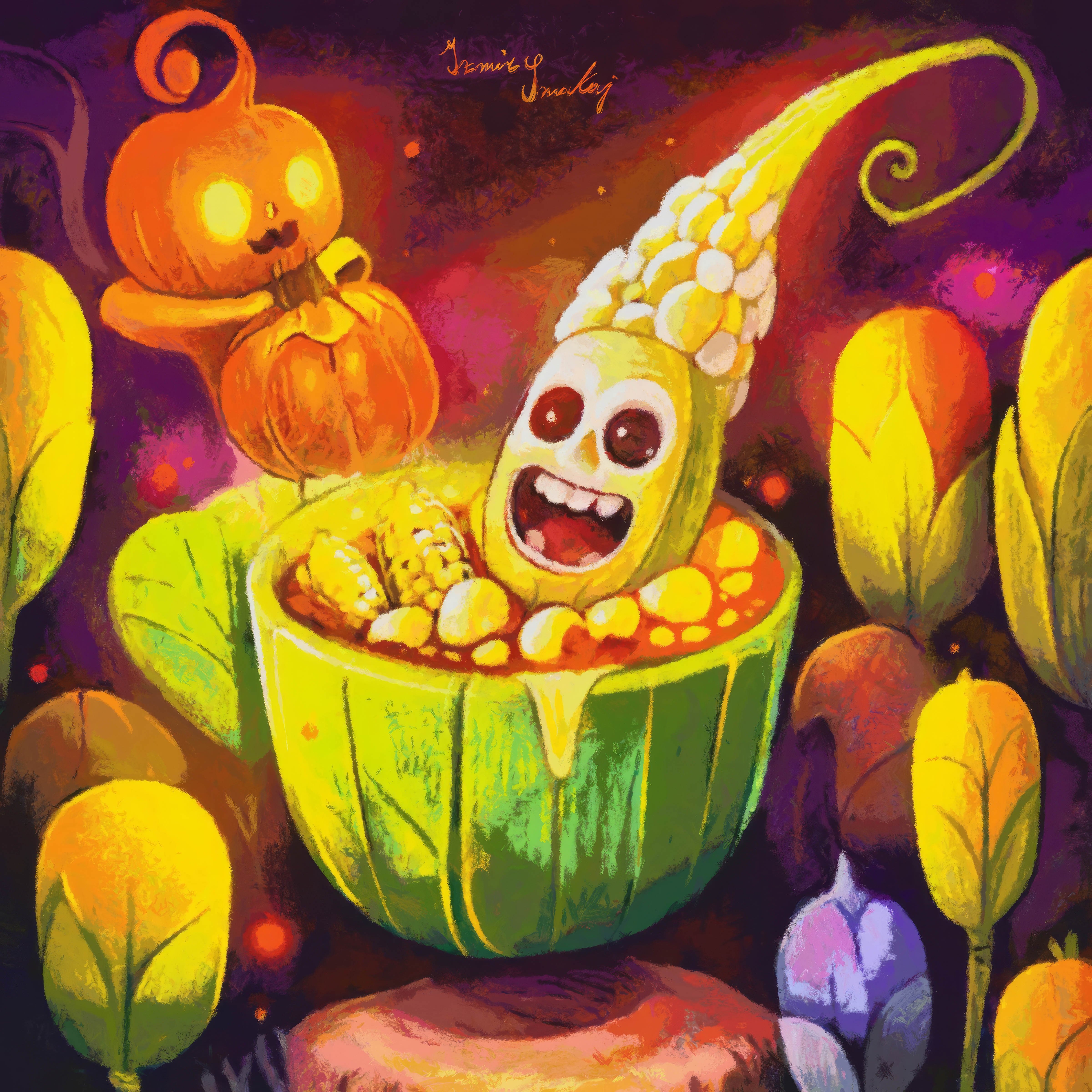 DeviantArt Painting Corn Spooky Freaks Pumpkin Halloween Scary Face 4800x4800