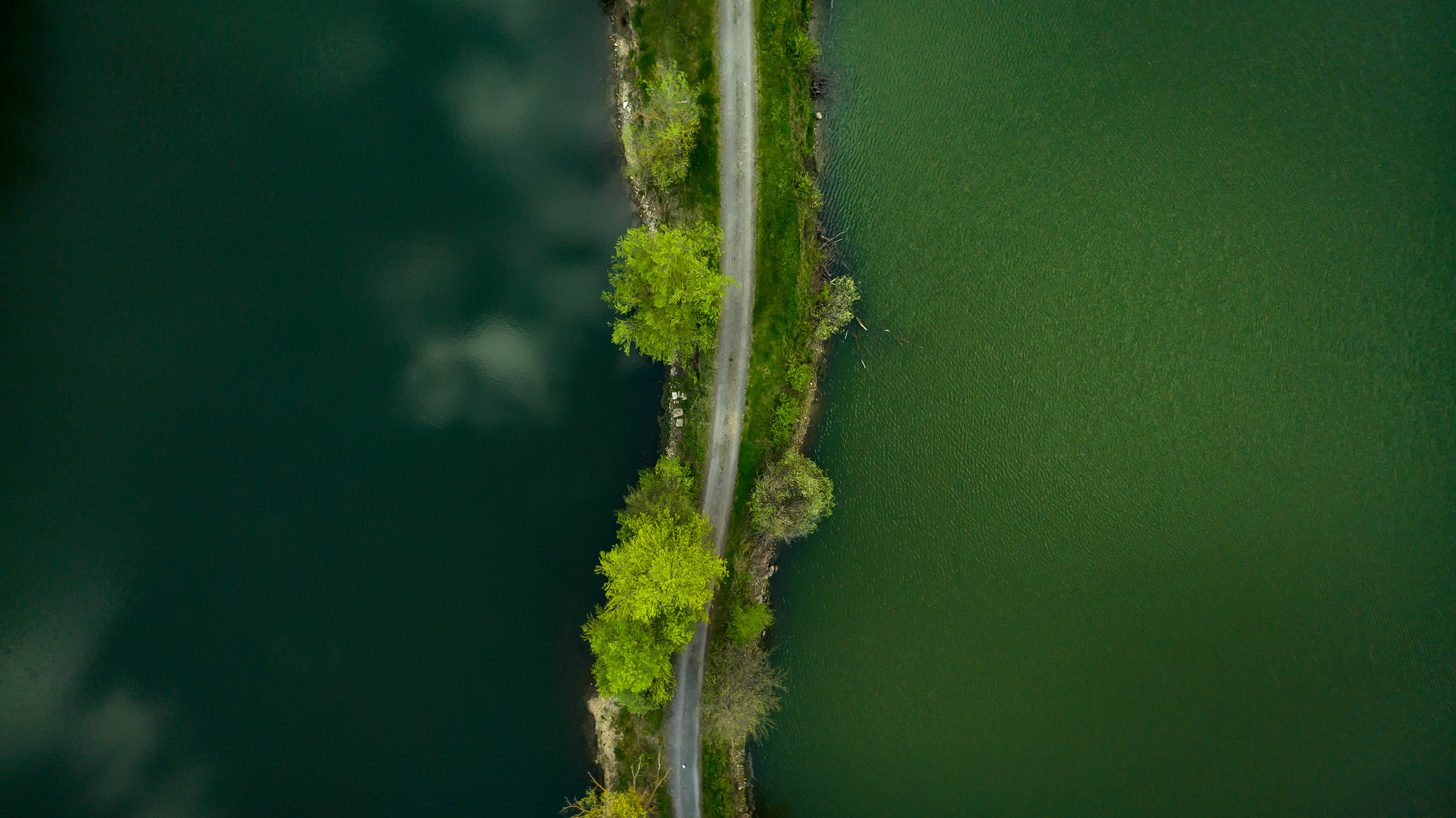 Nature Road Trees Water Lake Water Ripples Aerial View Drone Photo 2048x1151