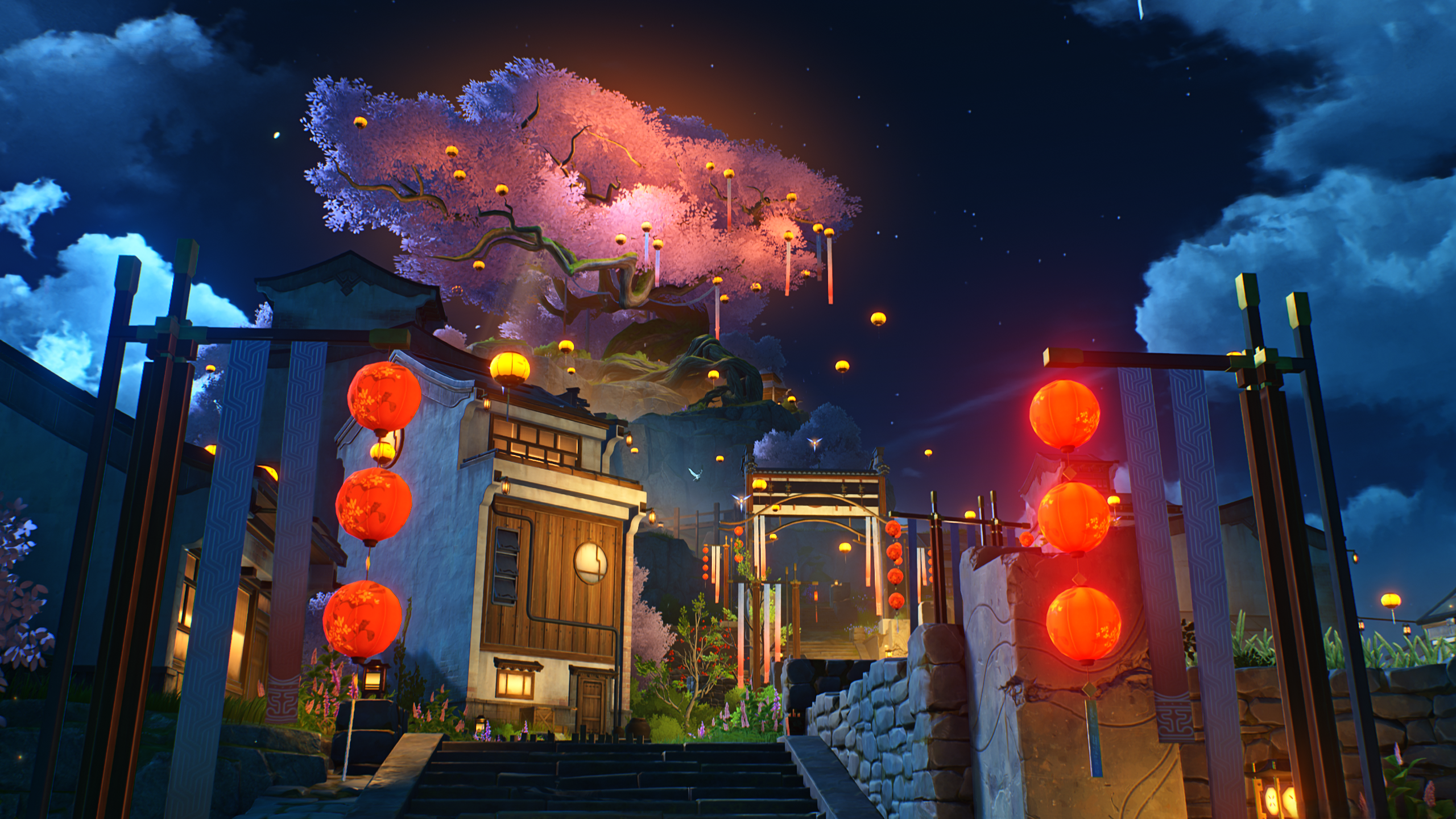 Wuthering Waves Screen Shot Landscape Mid Autumn Festival Sky Lanterns Night 2560x1440