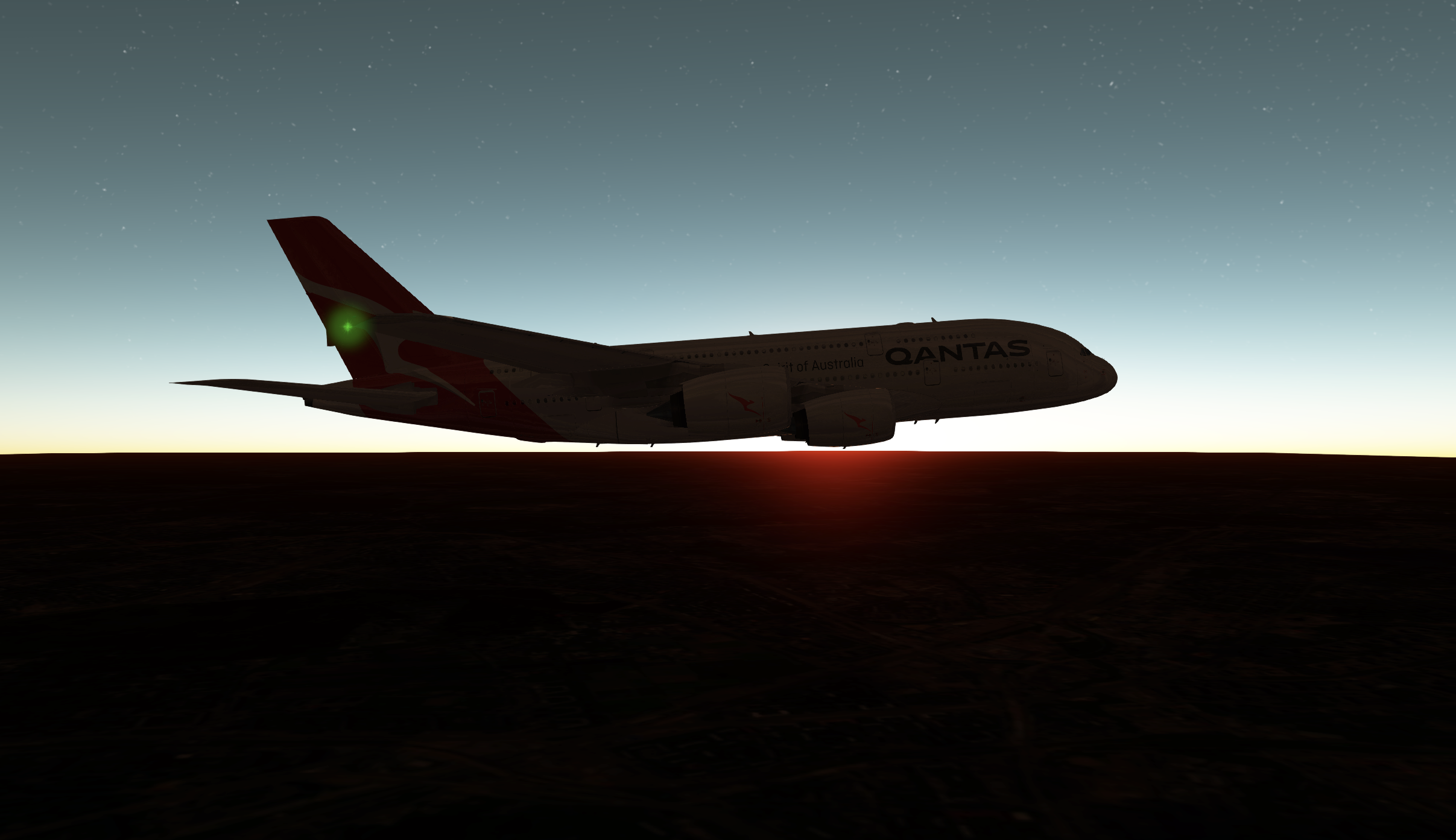 Airbus A380 Airbus Flying Flight Simulator Sky Qantas Airways Airplane Sunset Screen Shot Vehicle PC 2414x1392