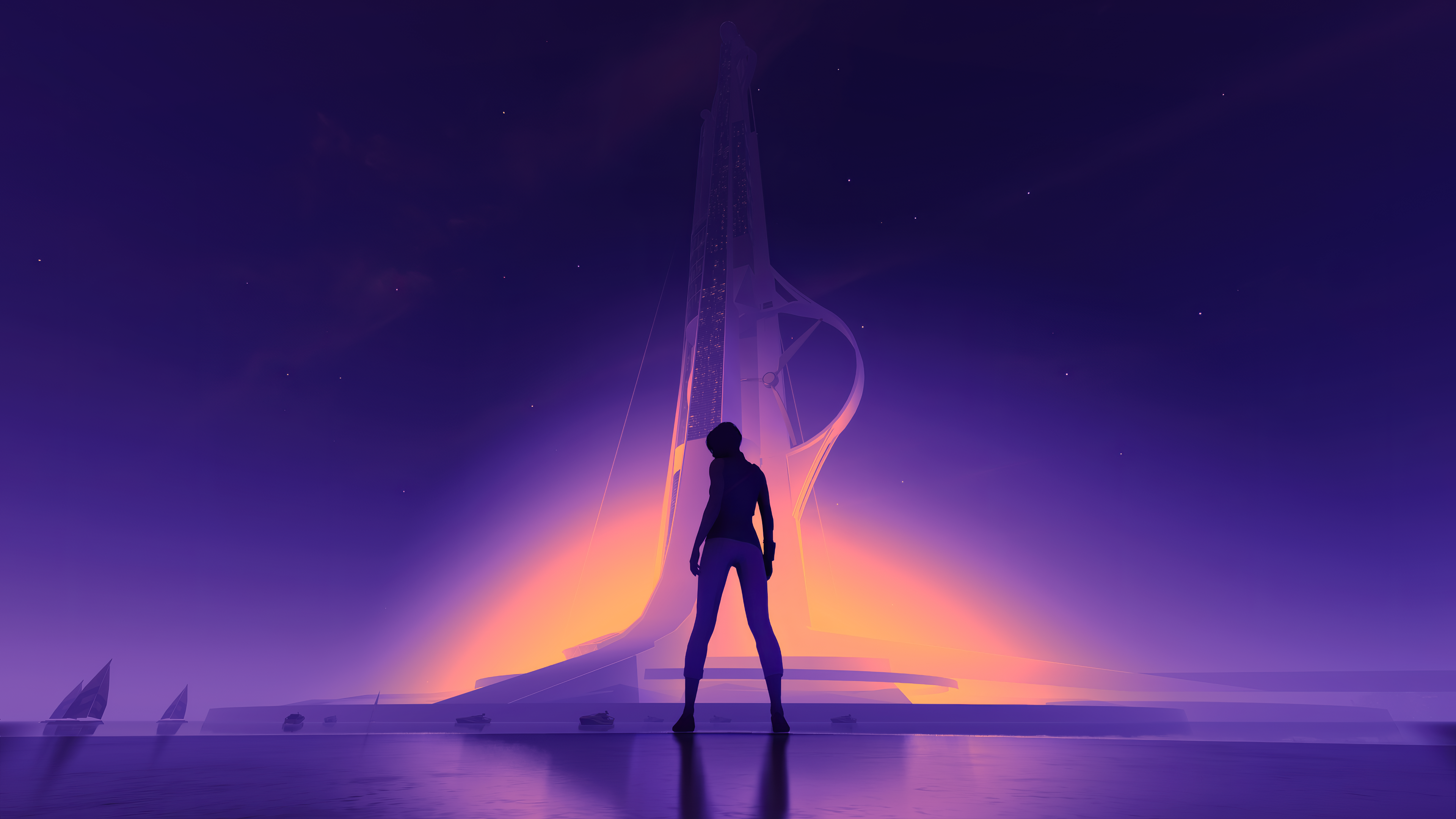 Video Games Blue Video Game Art Women Minimalism Skyscraper Mirrors Edge 4K Stars Artwork 3840x2160