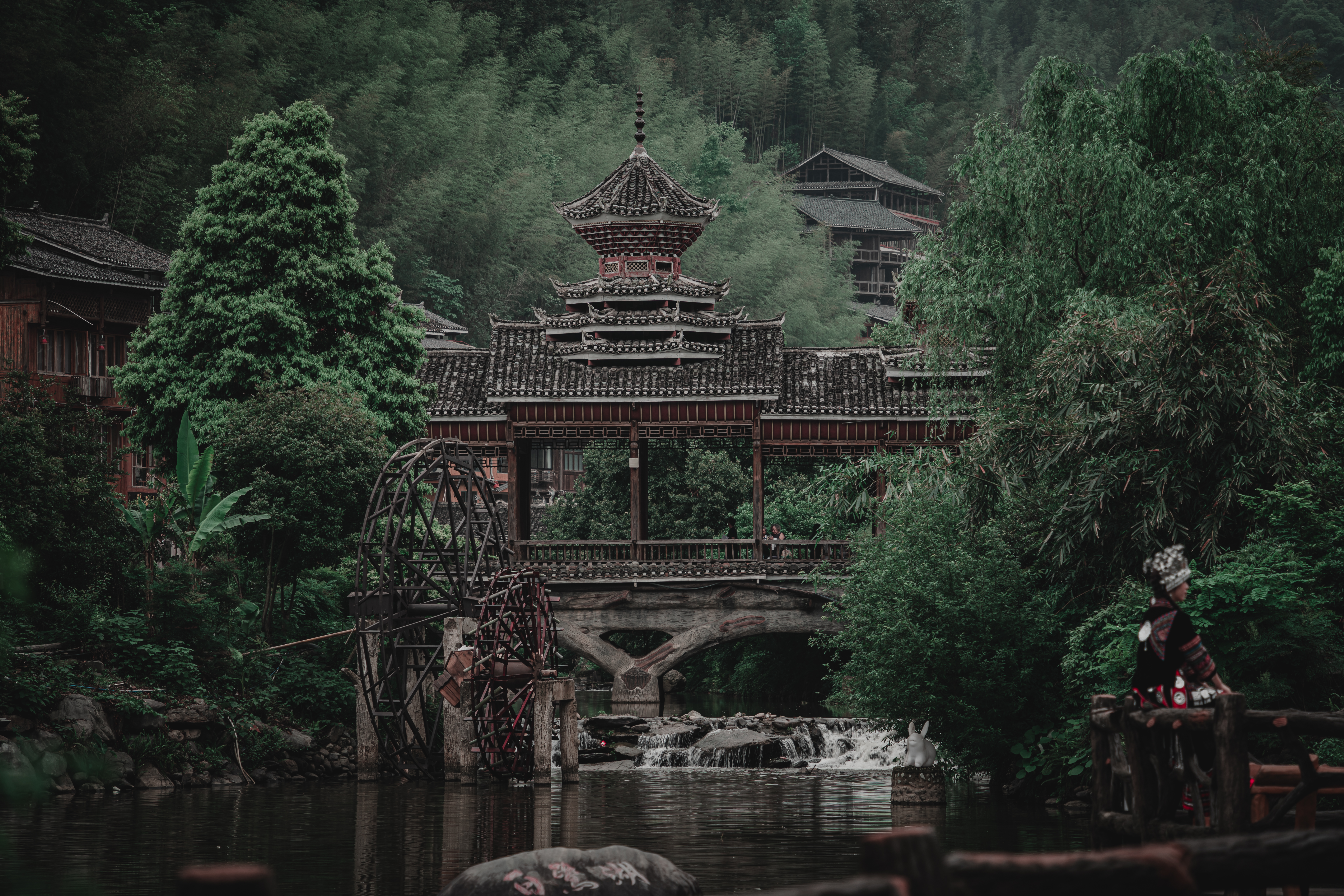 China Village Wooden Bridge Forest 7008x4672