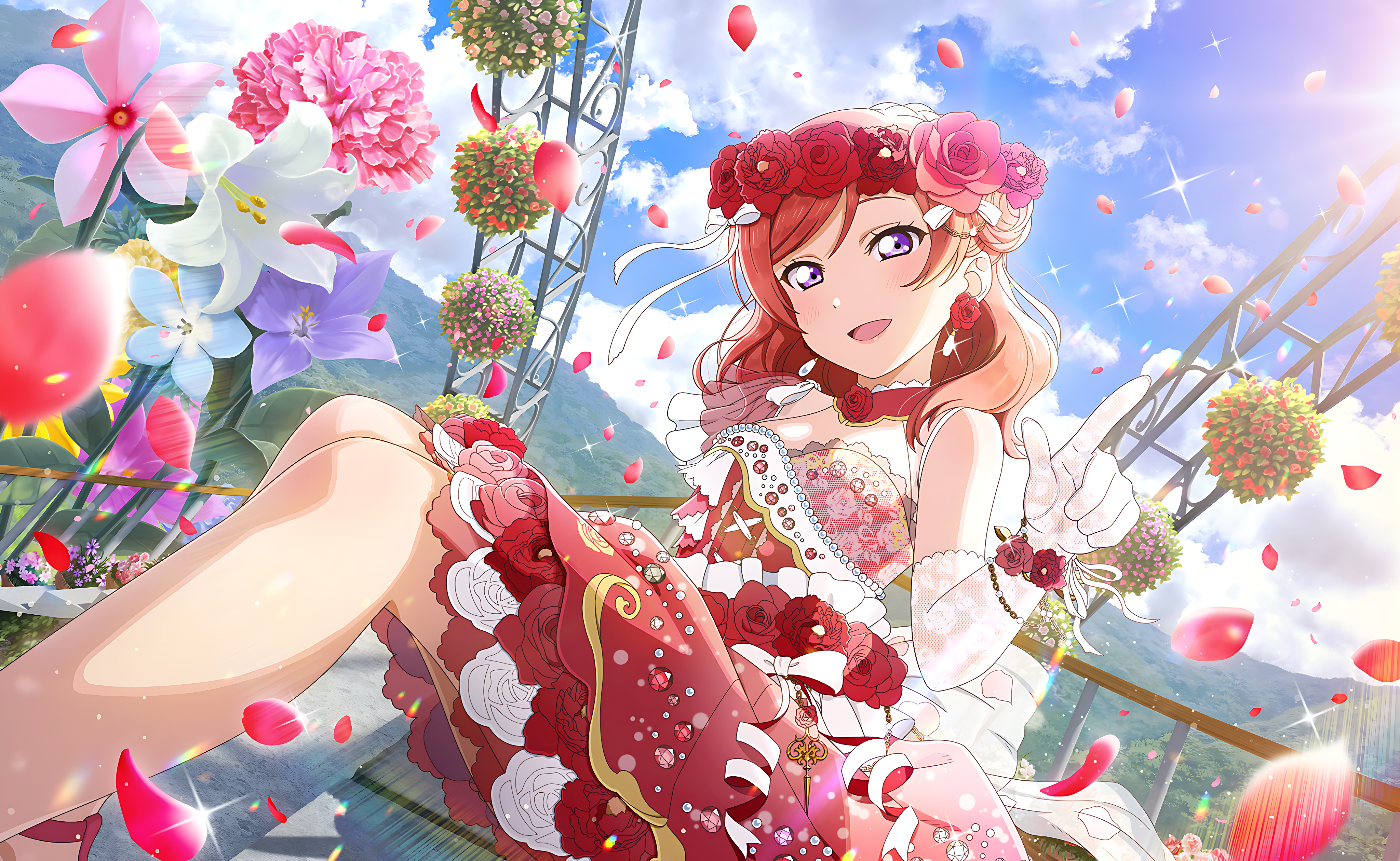 Love Live Nishikino Maki Flower In Hair Red Anime Girls 4096x2520