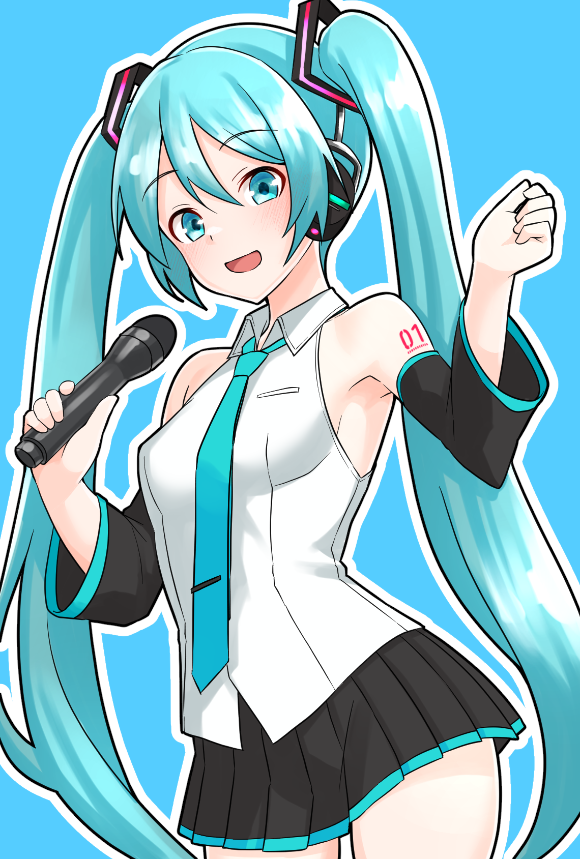 Hatsune Miku Anime Girls Simple Background Microphone Blue Eyes Blue Hair Long Hair Twintails Blue T 1140x1689