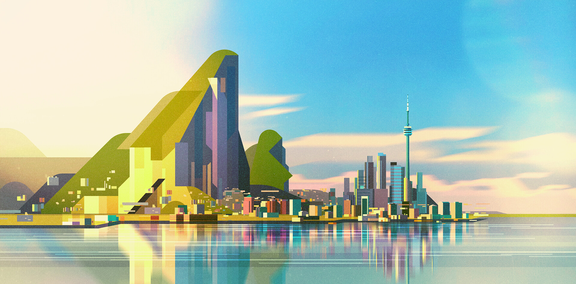 Mountain View Water Reflection Skyscraper Building Tower City Sky James Gilleard 1920x949