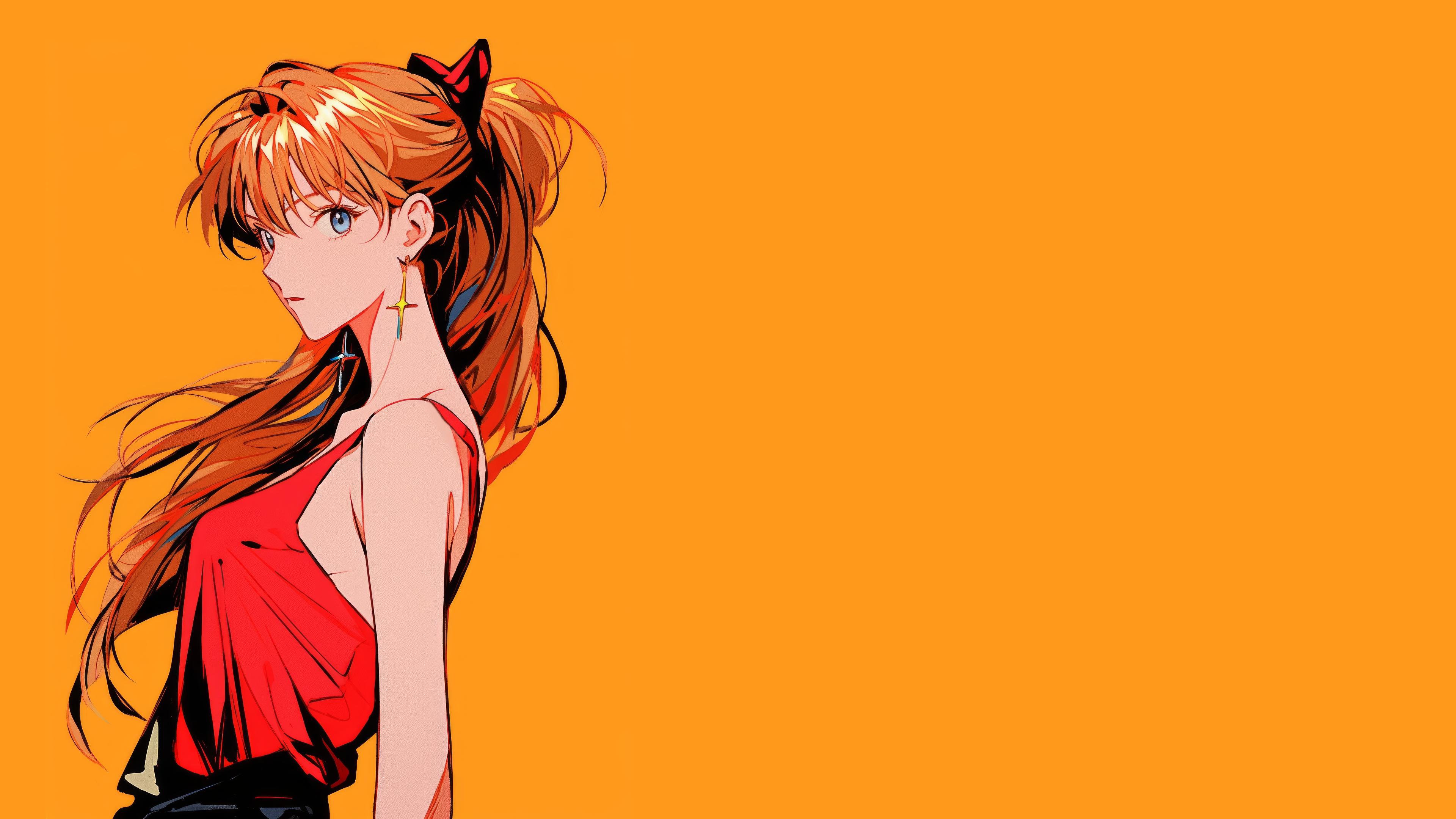 Anime Simple Background Bangs Blunt Bangs Red Tops Red Shirt Tank Top Earring Jewels Jewelry Ribbon  3840x2160