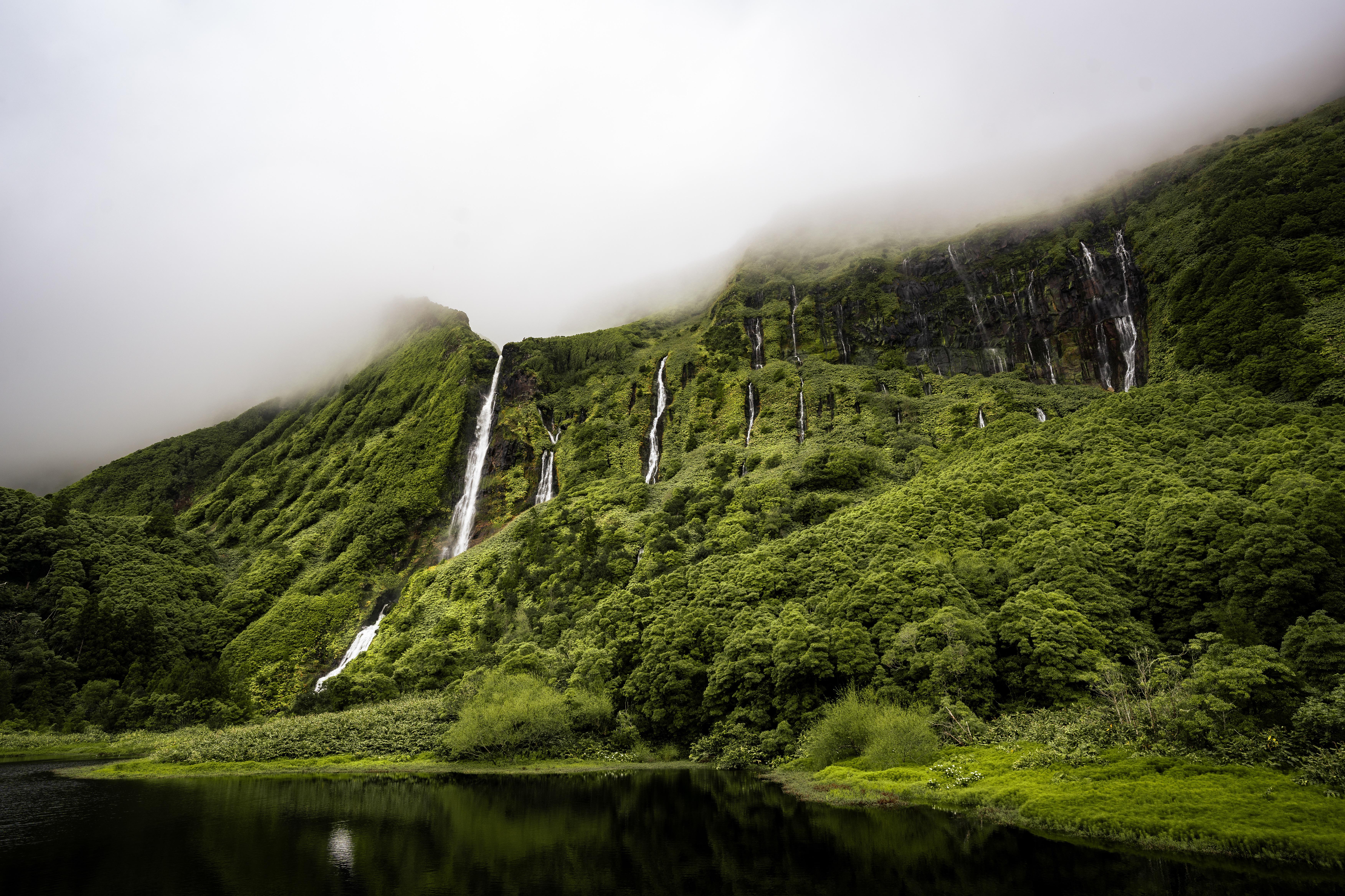 Mist Clouds Lake Nature Landscape Forest Tropics Azores Waterfall 7008x4672