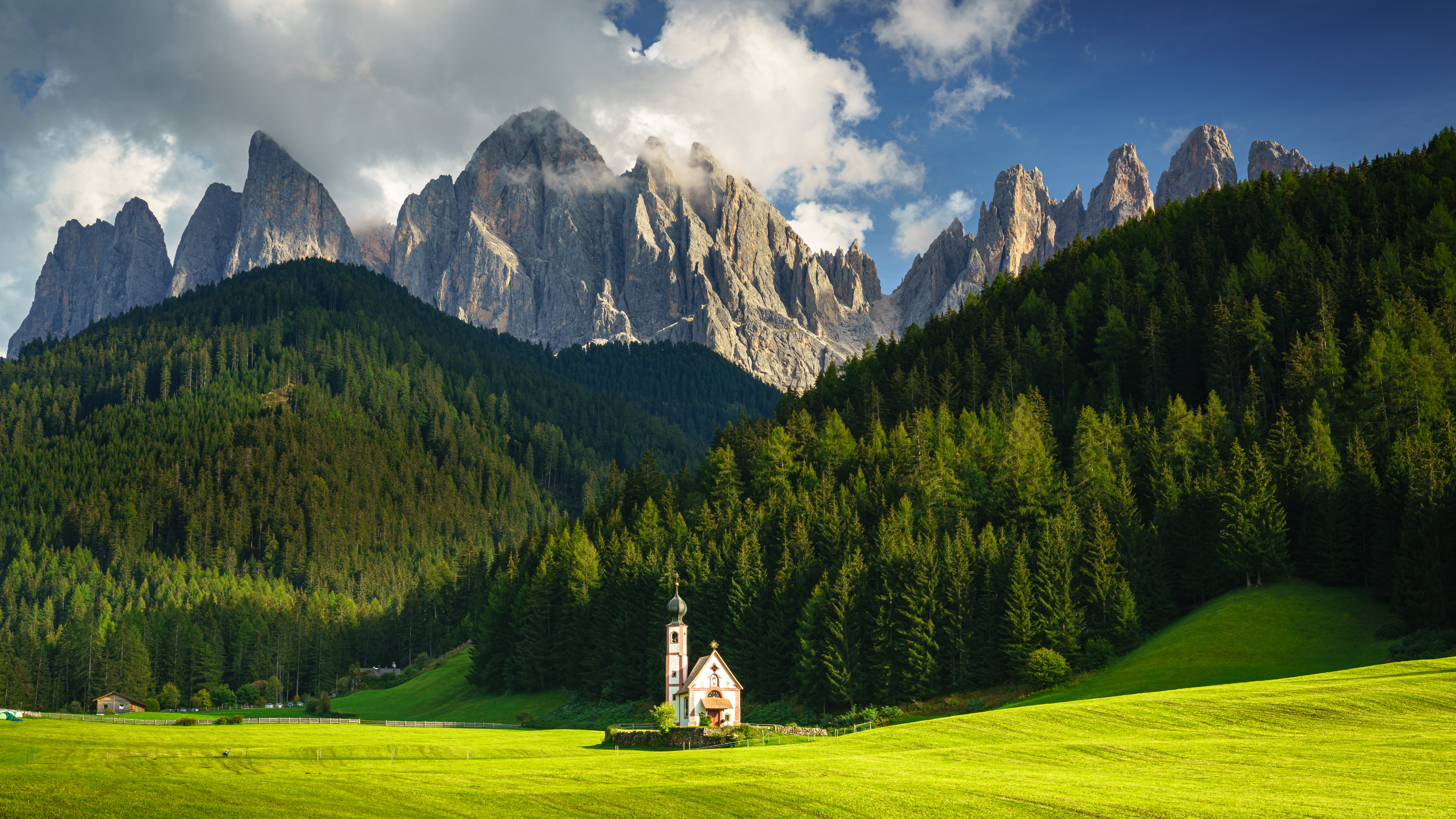 Nature Landscape Church Grass Field Trees Pine Trees Forest Clouds Sky Mountains Bavaria Germany Dan 4000x2250