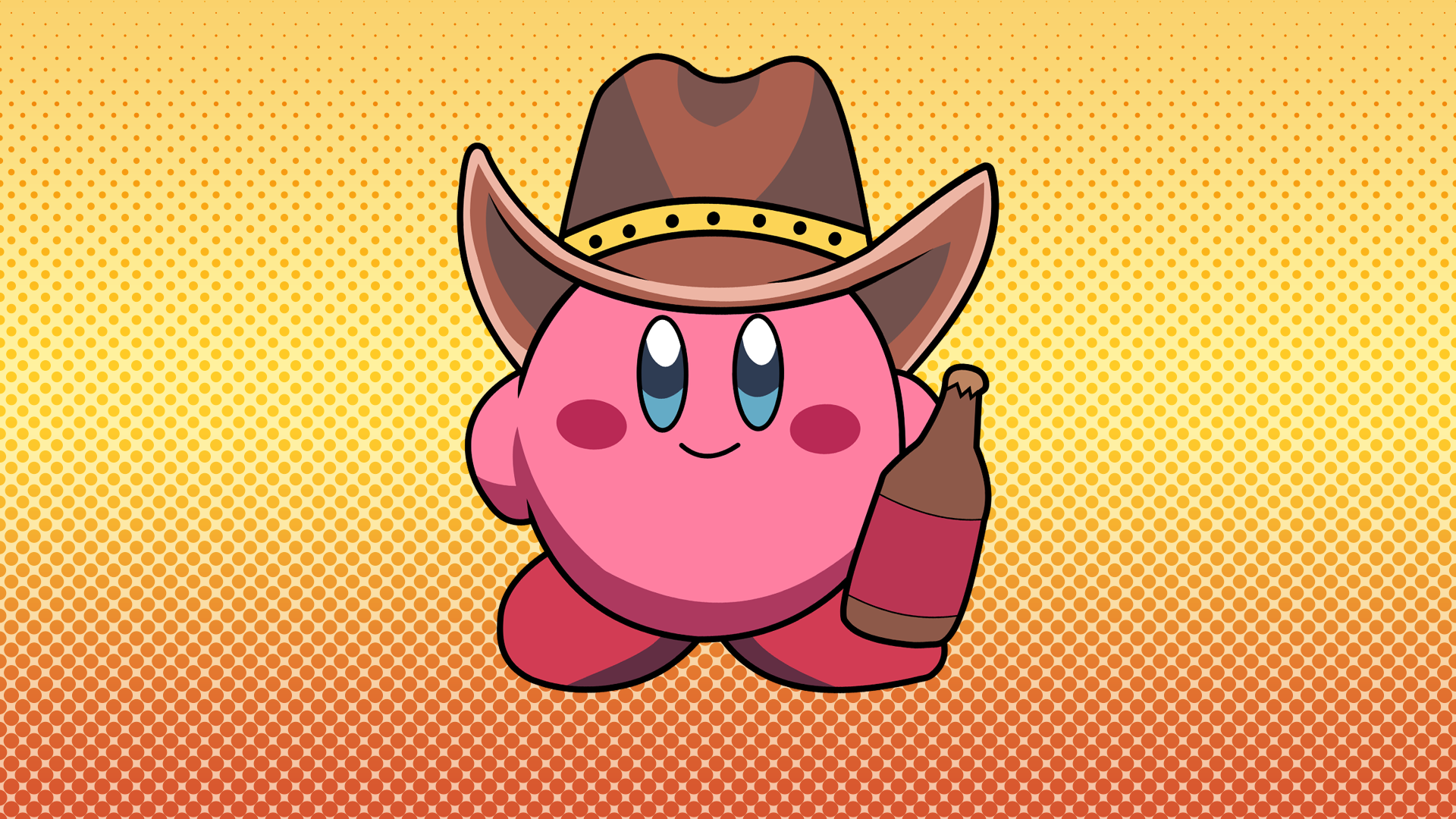 Kirby Beer Cowboy Hats Video Games Video Game Characters Nintendo Yellow Background Gradient Vector  1920x1080