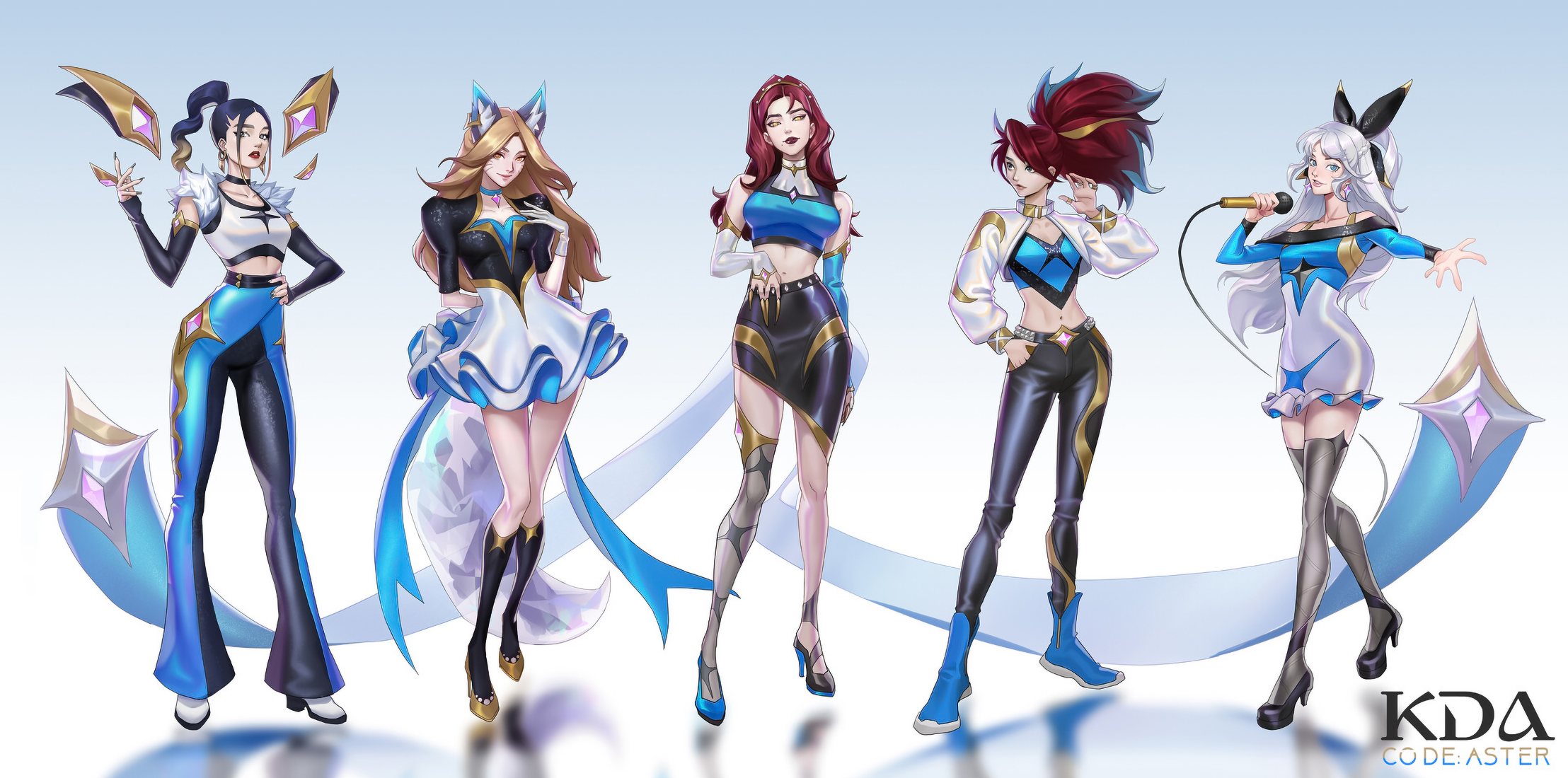 Syrena Li Drawing Group Of Women K DA League Of Legends Video Game Art Line Up 2216x1100