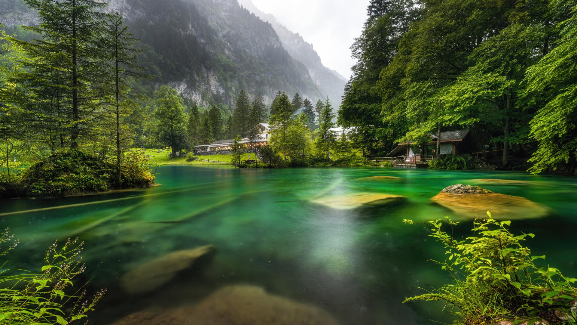 Nature Landscape Trees Forest Lake Switzerland Water Mountains Long Exposure Building Rocks 1920x1080