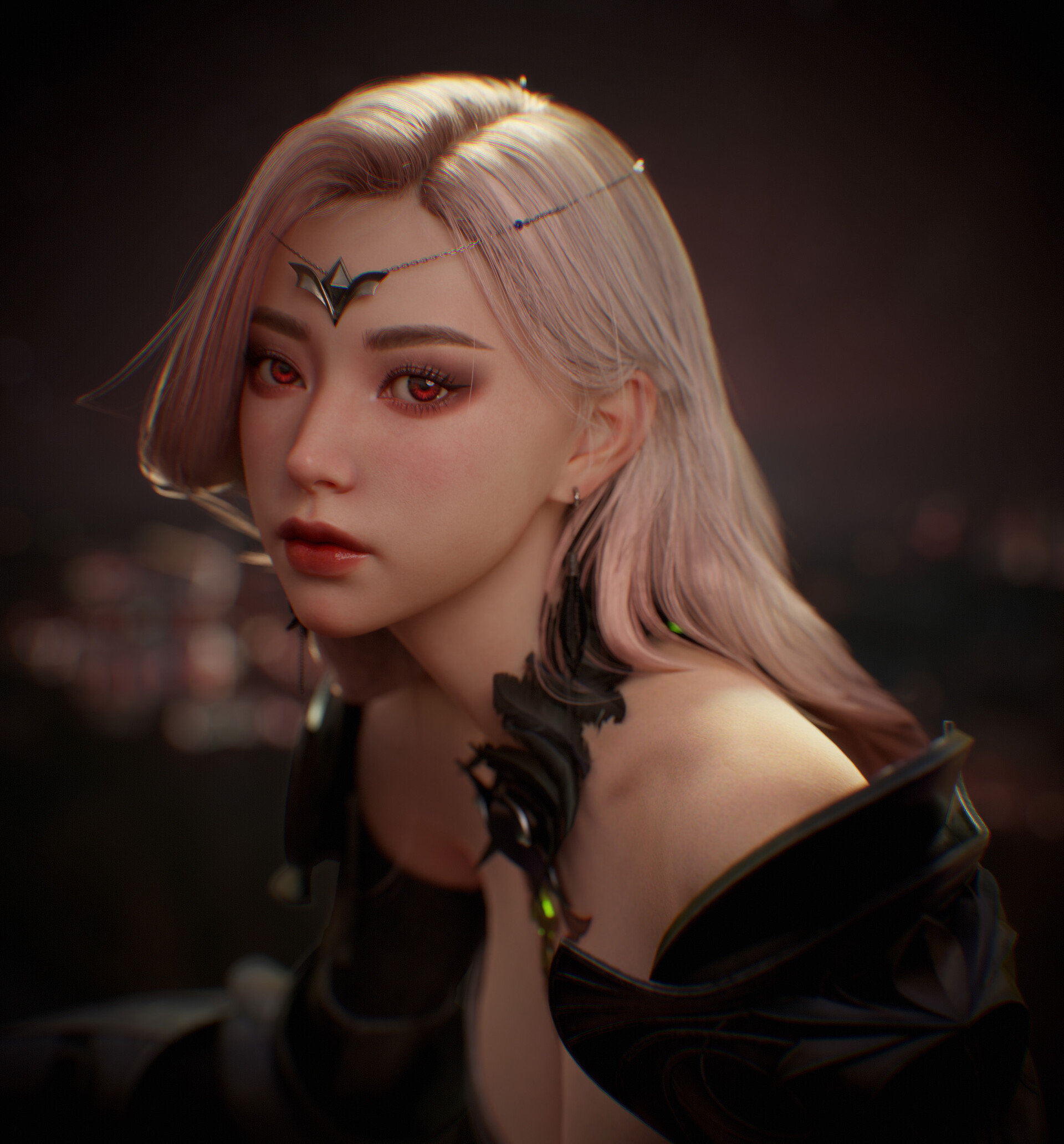 AHyun Kim CGi Women Tiaras Red Eyes Armor Portrait 1920x2063