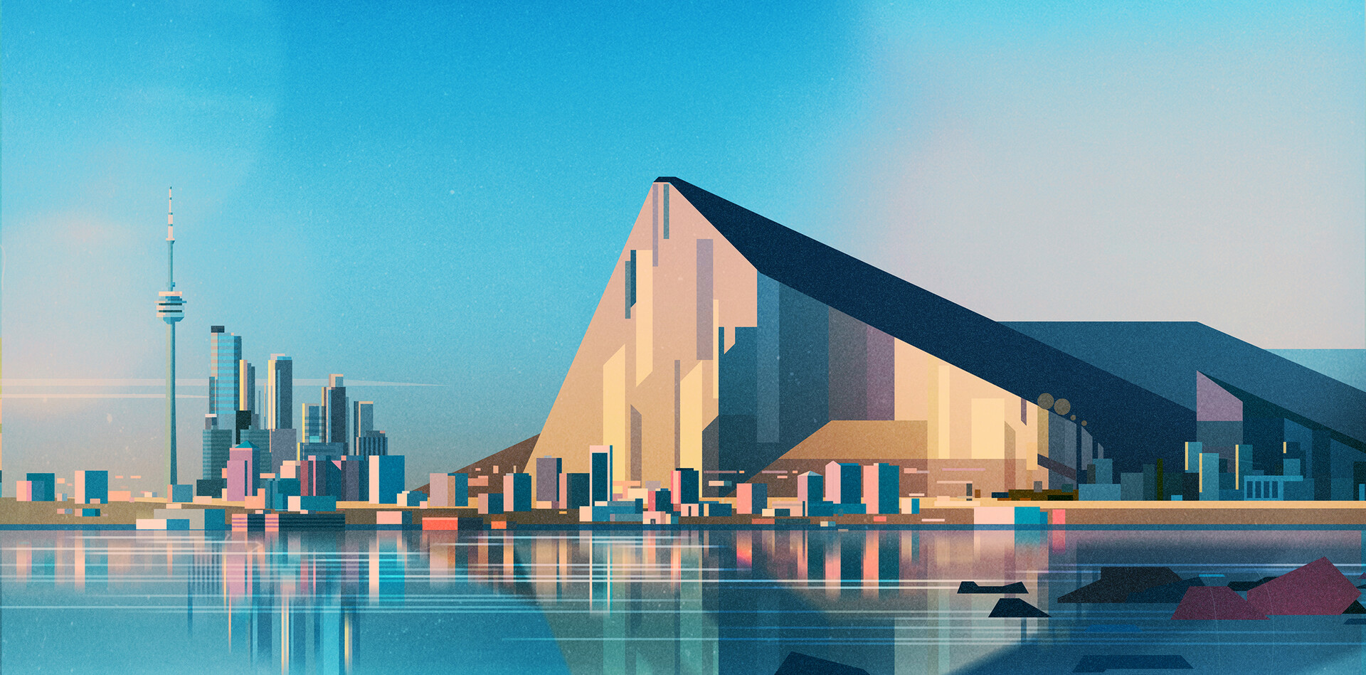 Tower Skyscraper Mountains Building City Water Reflection Clear Sky James Gilleard 1920x949