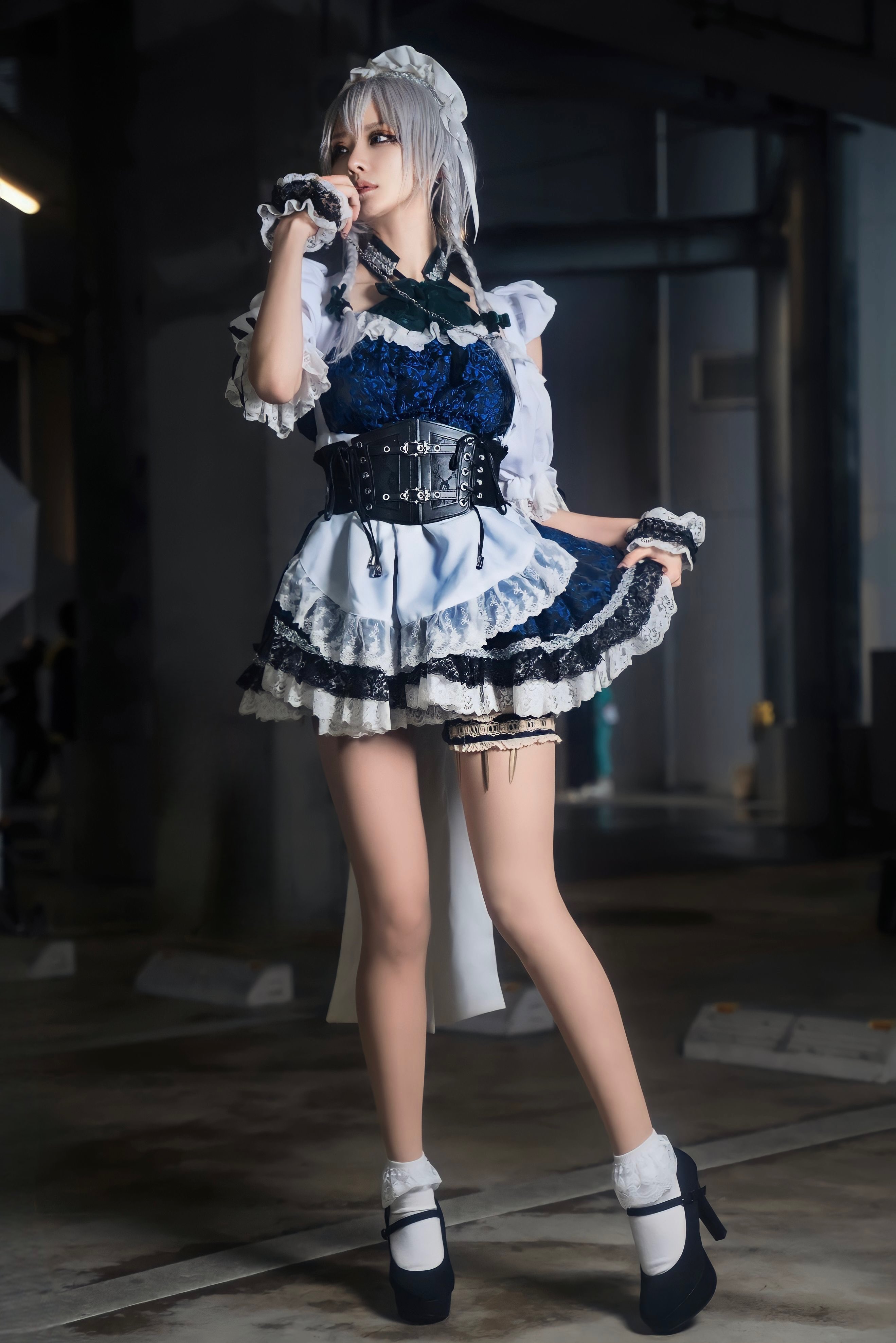 Cosplay Women Asian Izayoi Sakuya Touhou Portrait Display Long Hair Twintails Looking Away High Heel 2638x3954