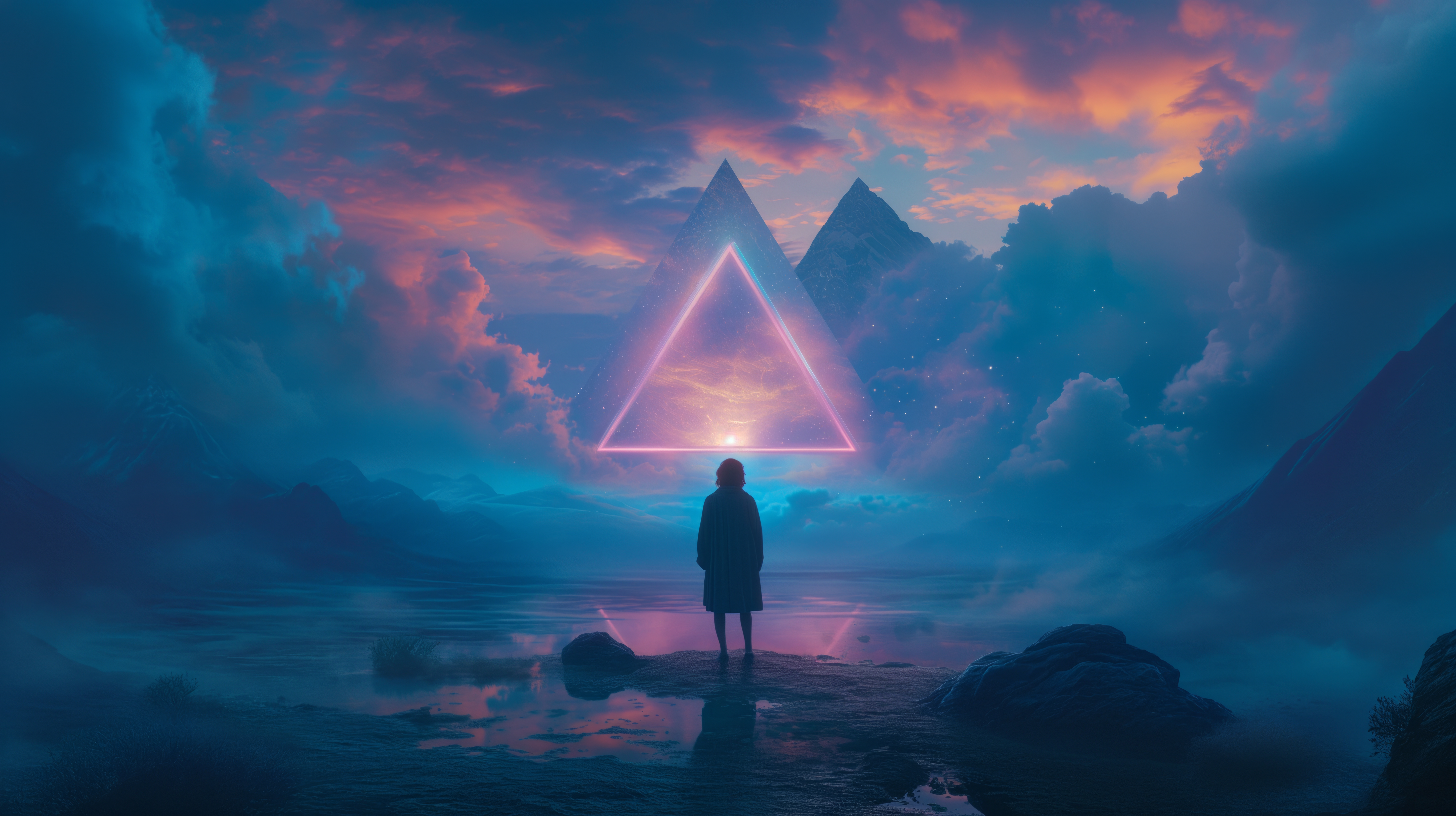 Neon Synthwave Triangle Clouds Blue Illustration 5824x3264
