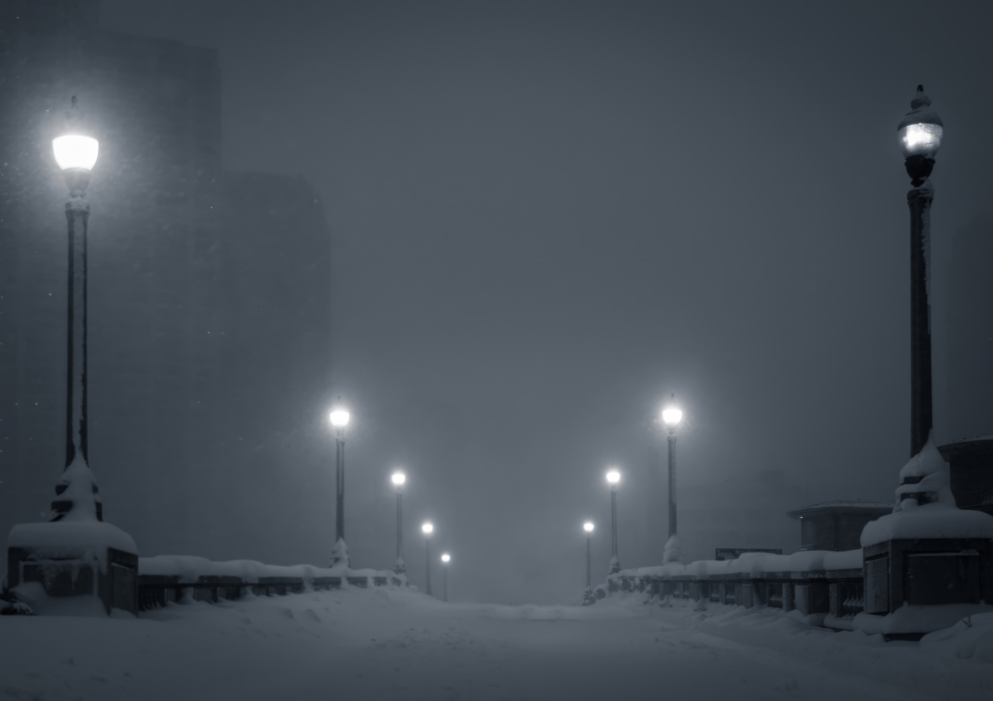 Snow Night Fog Lights White Light Path 4096x2894