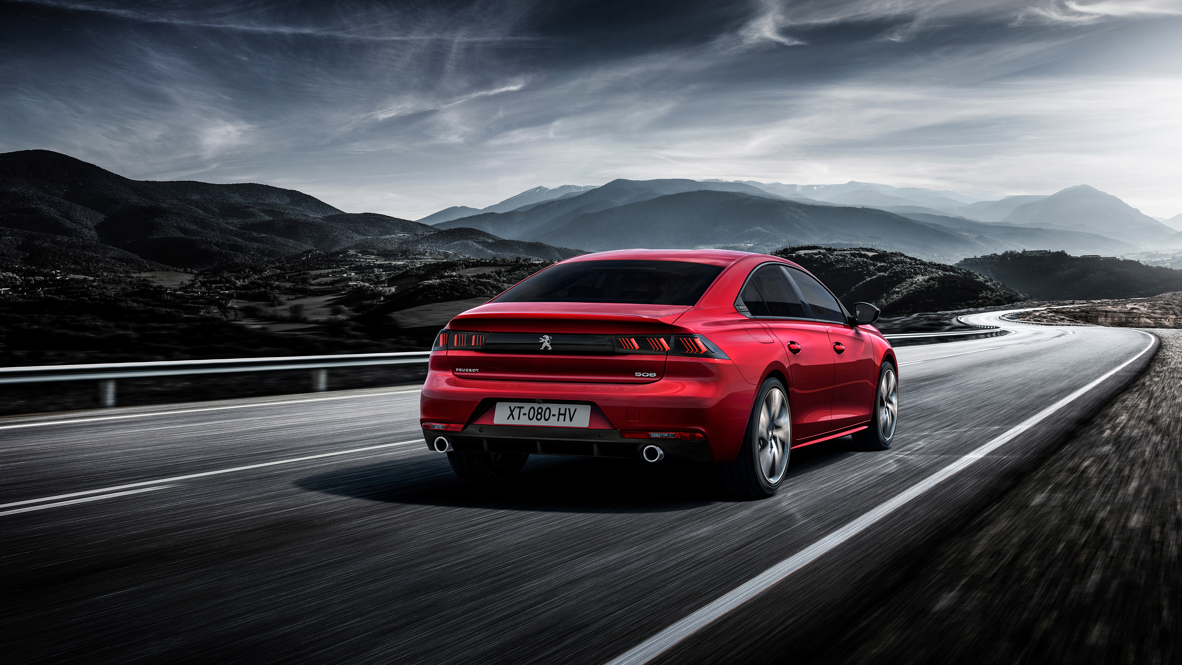 Peugeot 508 Car Road Red Cars Vehicle Rear View 3840x2160