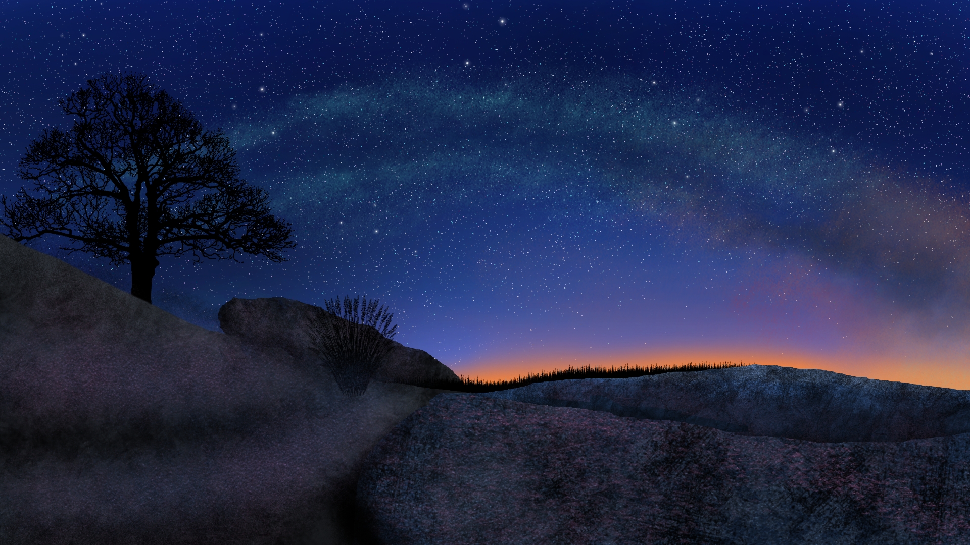Digi Art Digital Painting Landscape Starry Night Colorful 1920x1080