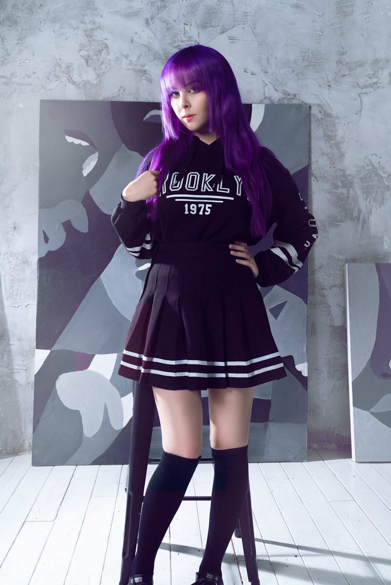 Women Black Skirts Skirt Cosplay Model Black Sweater Pale Russian Russian Women 1367x2048