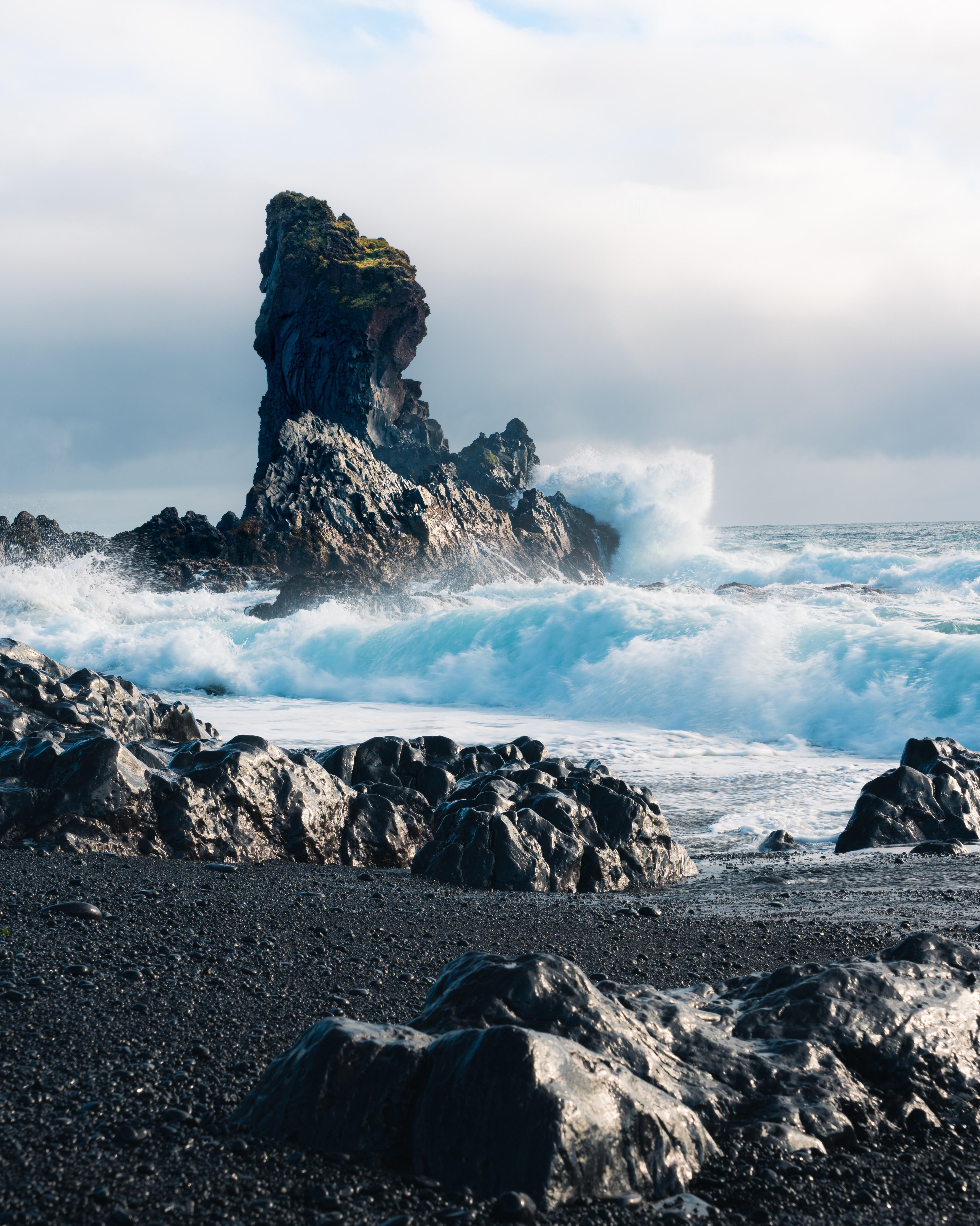 Sea Nature Beach Rocks Waves Sand Iceland Europe 4287x5364