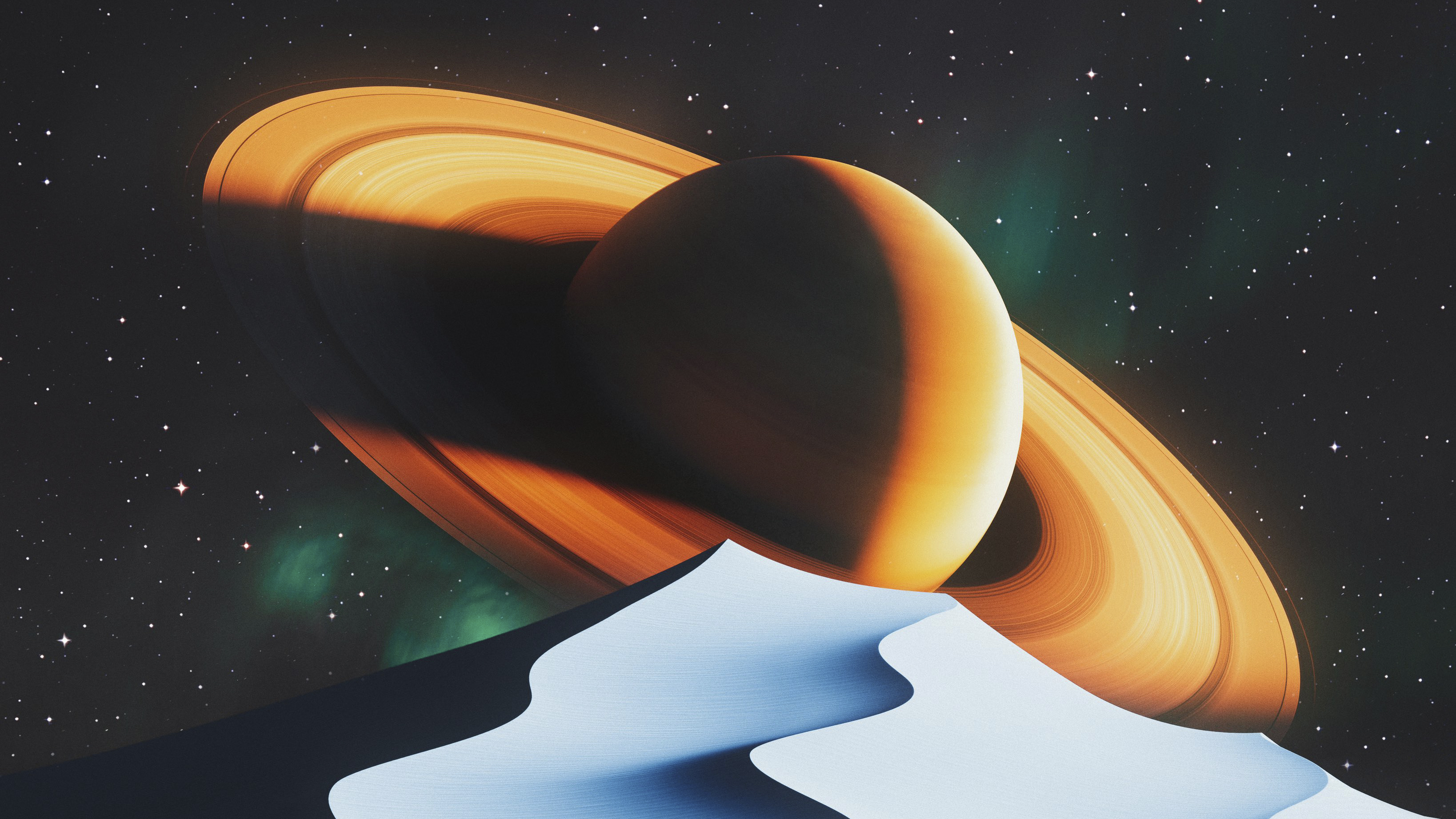 Digital Art Artwork Illustration Nature Landscape Desert Dunes Planet Saturn Start Night Sky Sand Ab 3276x1843