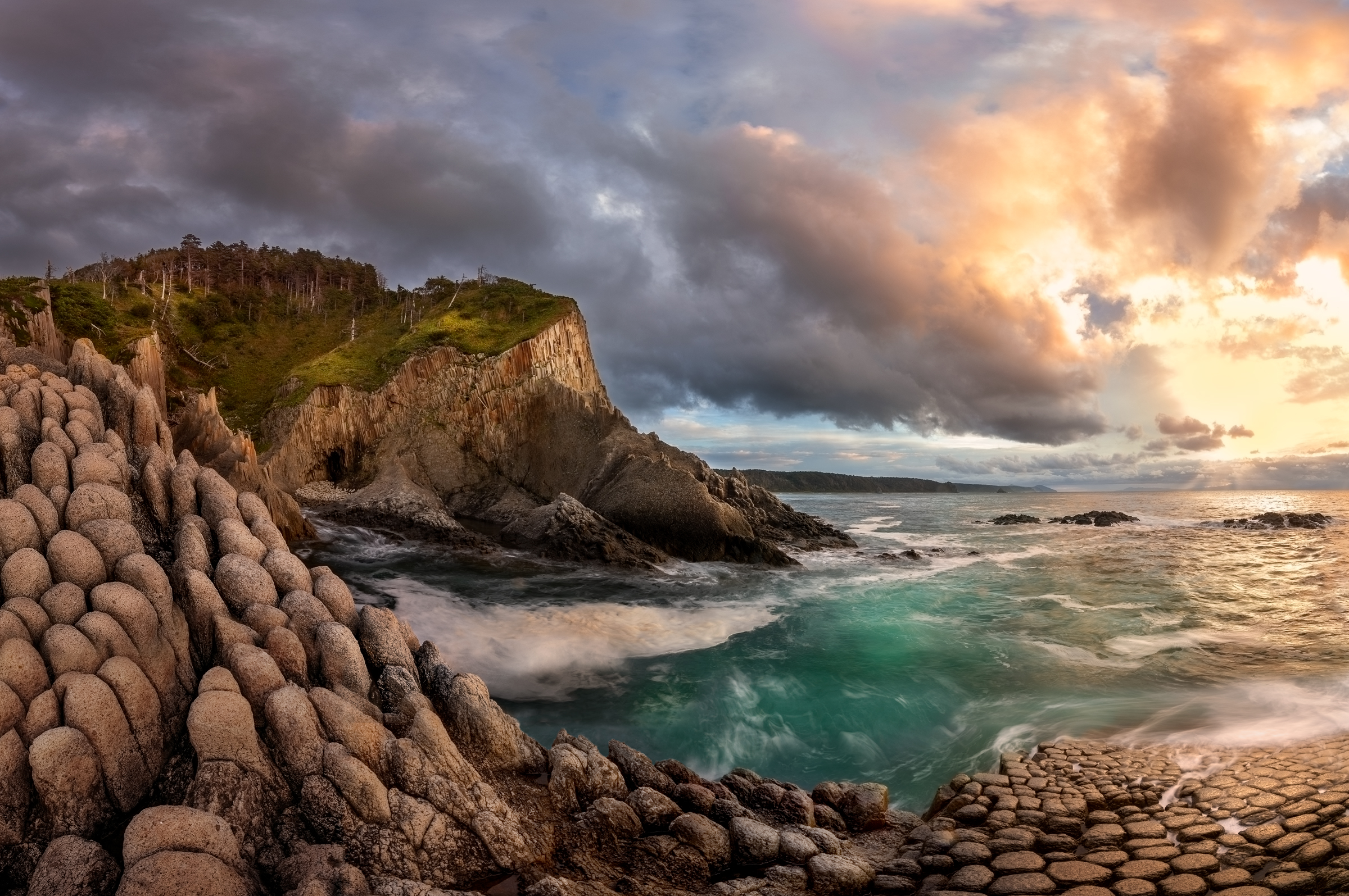 Raufz Landscape Stones Shore Clouds Waves 2400x1595