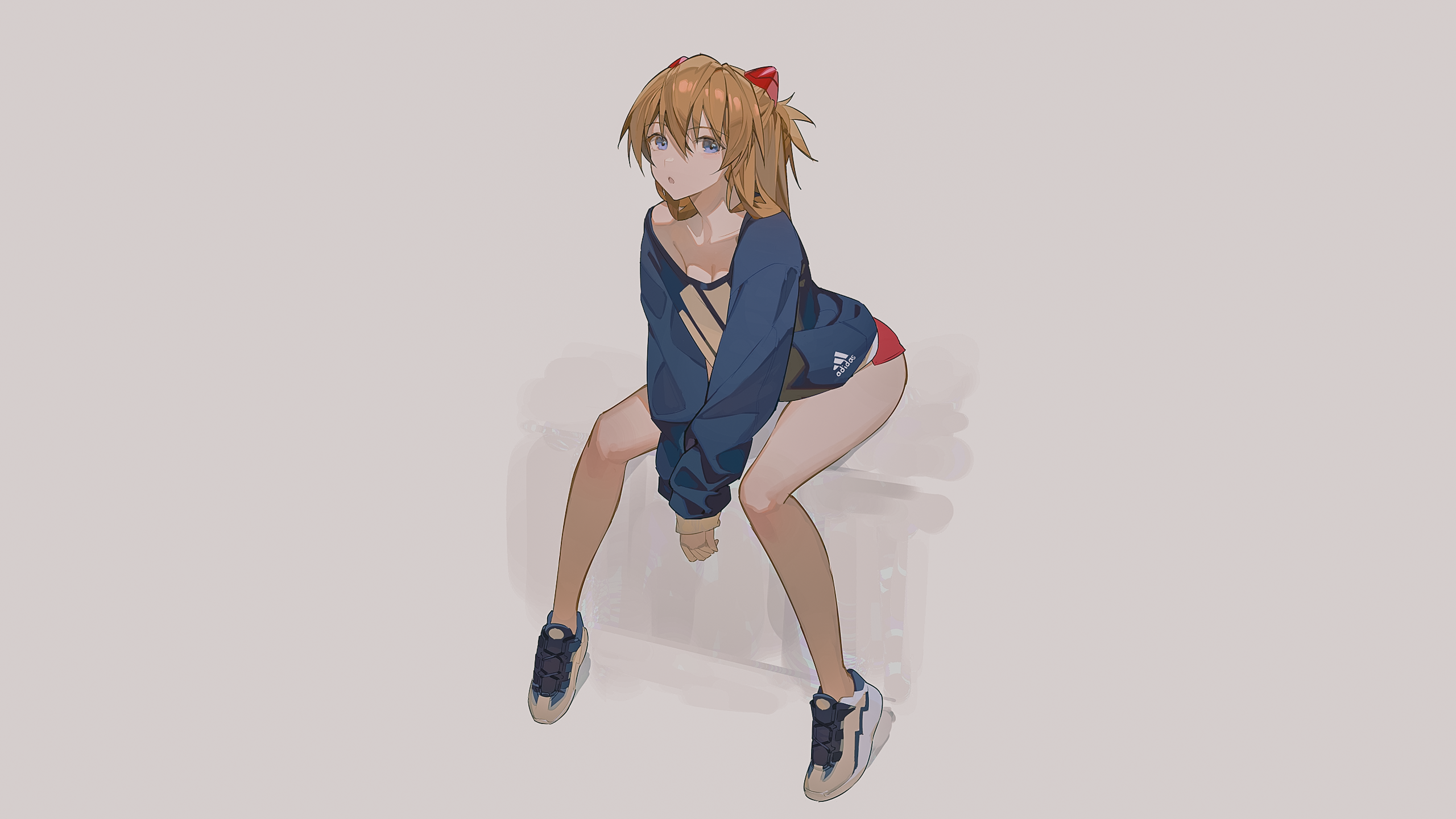 Asuka Langley Soryu Neon Genesis Evangelion Adidas Blue Eyes Redhead Plugsuit Blue Sweater Looking A 2560x1440