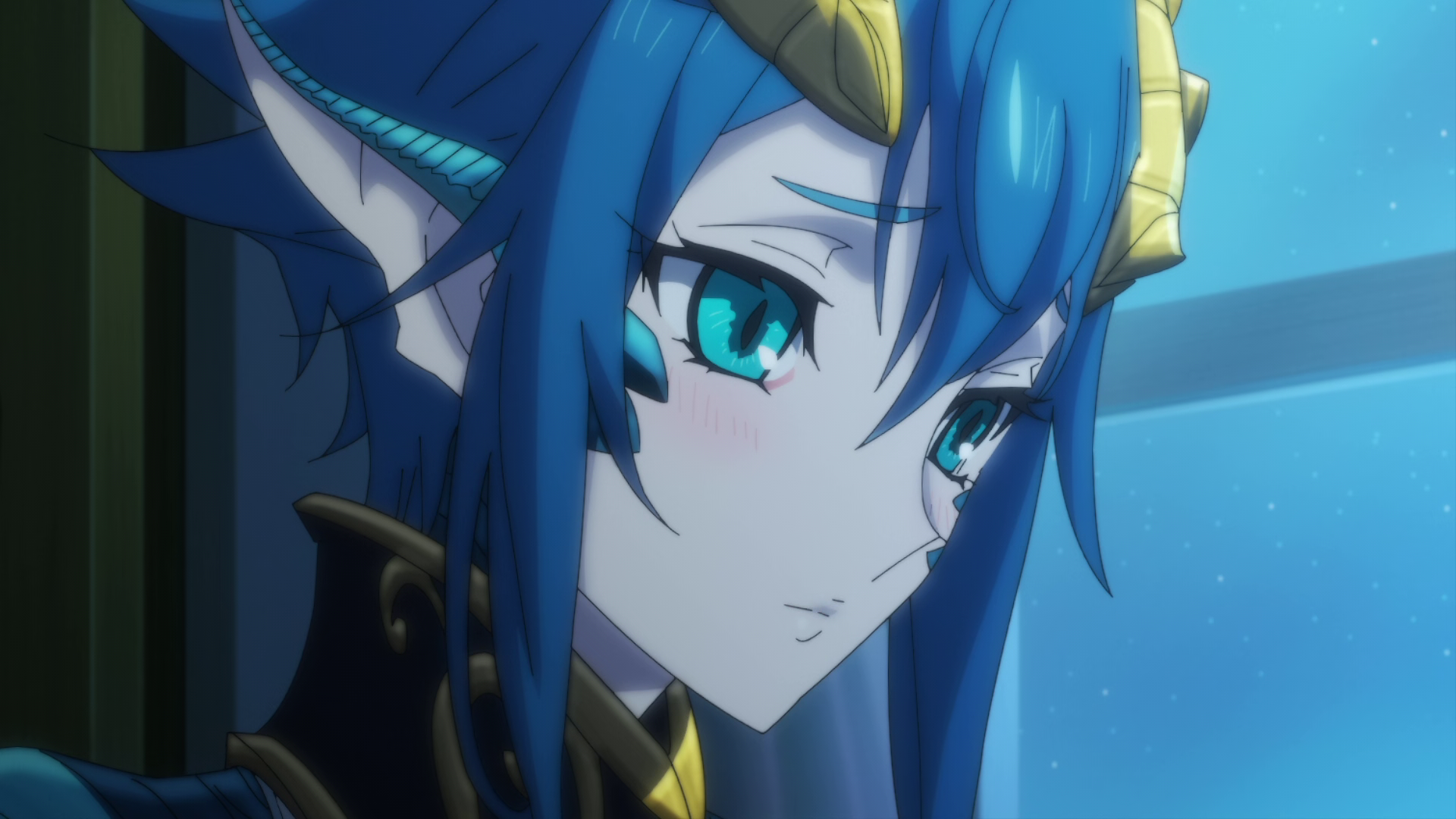 Monster Musume No Oisha San Skadi Dragenfelt Dragon Girl Horns Blue Hair Blue Eyes Pointy Ears Blush 1920x1080