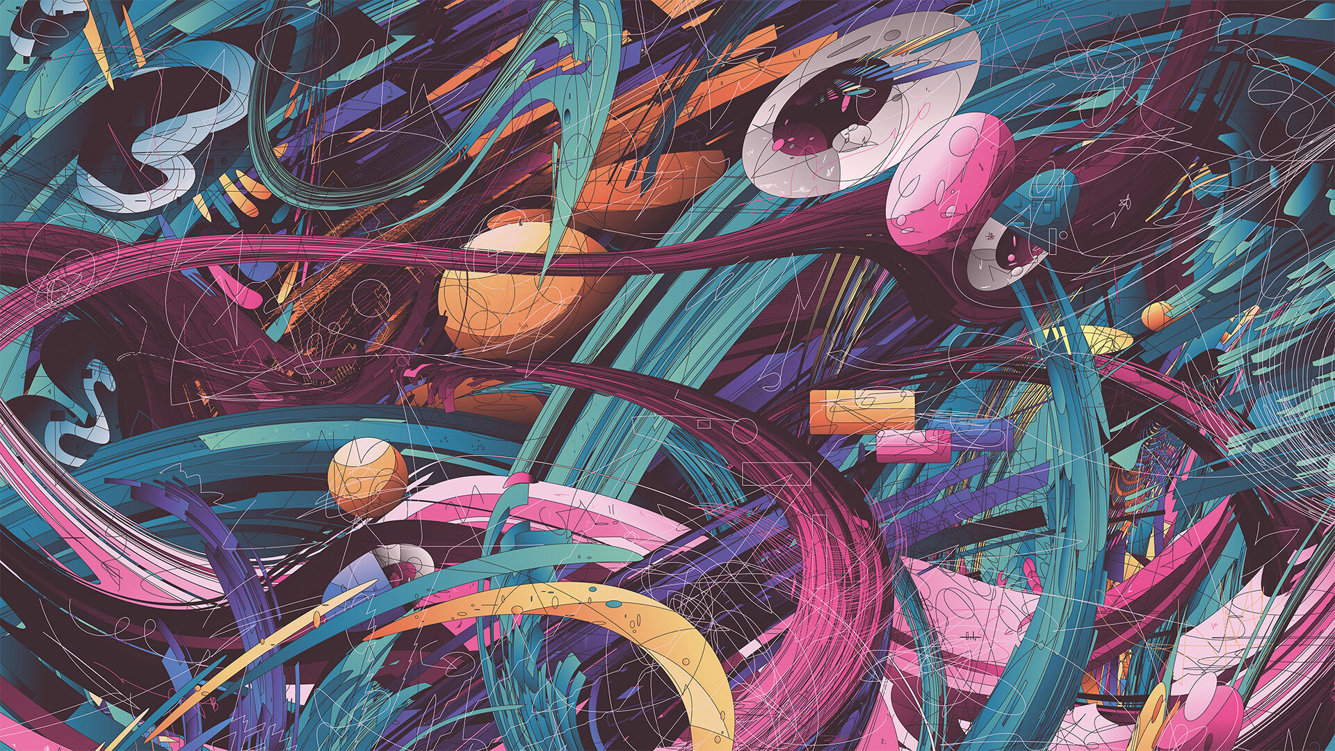 Abstract Lines Wavy Lines Colorful 1920x1080
